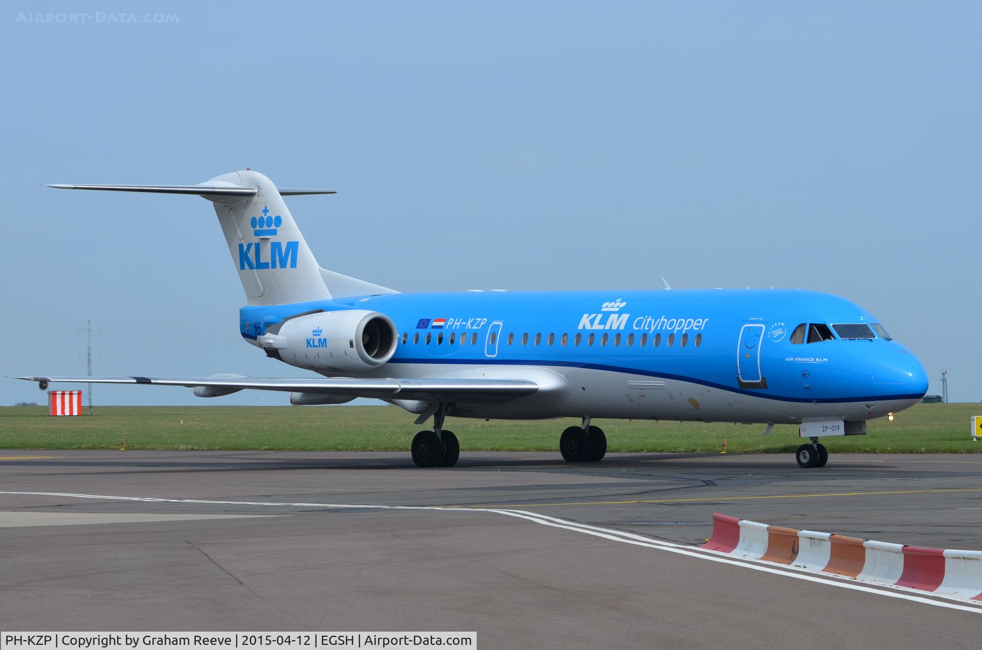 PH-KZP, 1995 Fokker 70 (F-28-0070) C/N 11539, Just landed at Norwich.