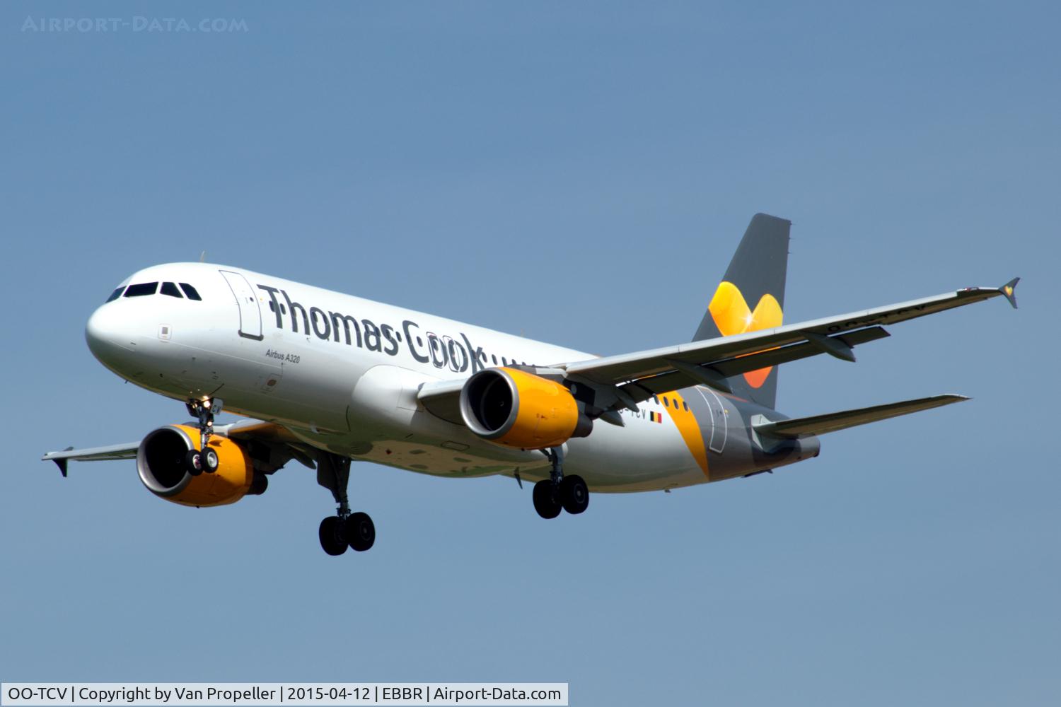 OO-TCV, 2003 Airbus A320-214 C/N 1968, Airbus A320-214 of Thomas Cook Airlines about to land at Zaventem airport, Brussels, Belgium.