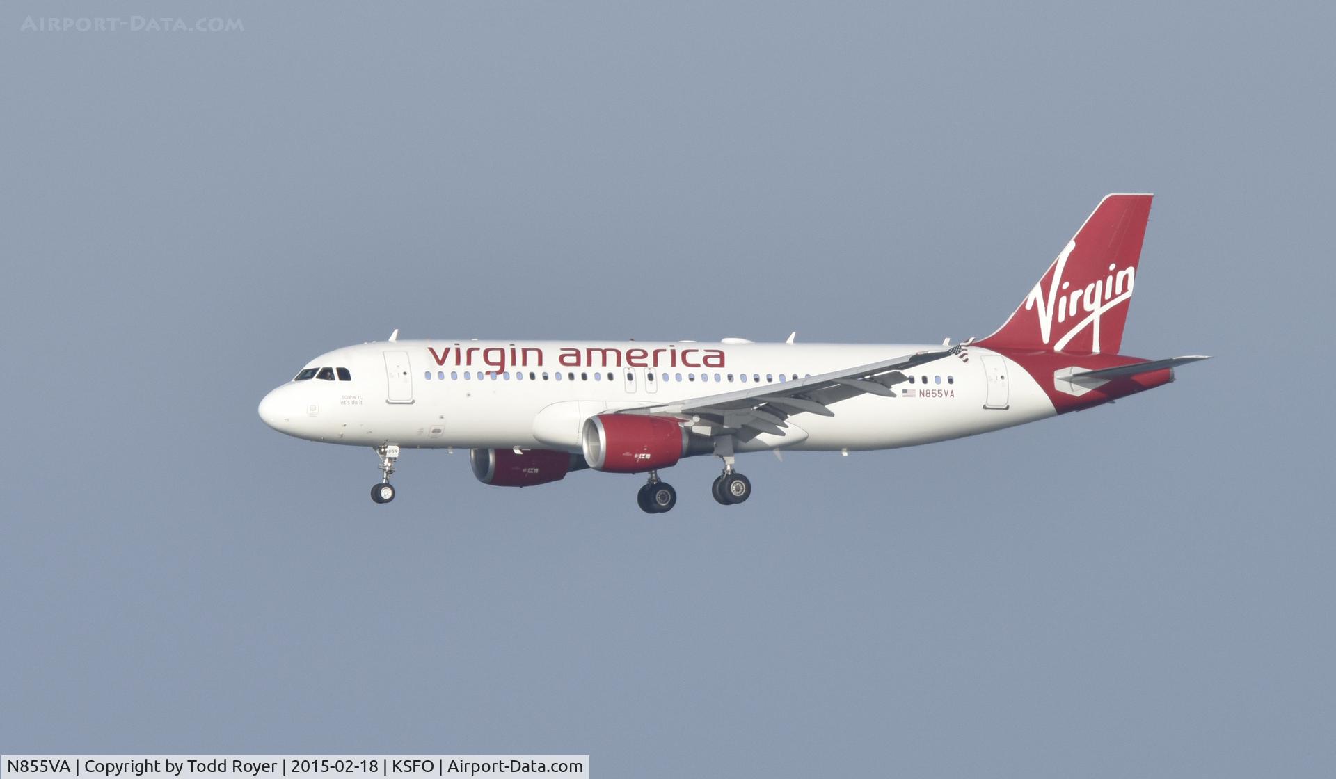 N855VA, 2012 Airbus A320-214 C/N 5179, Landing at SFO