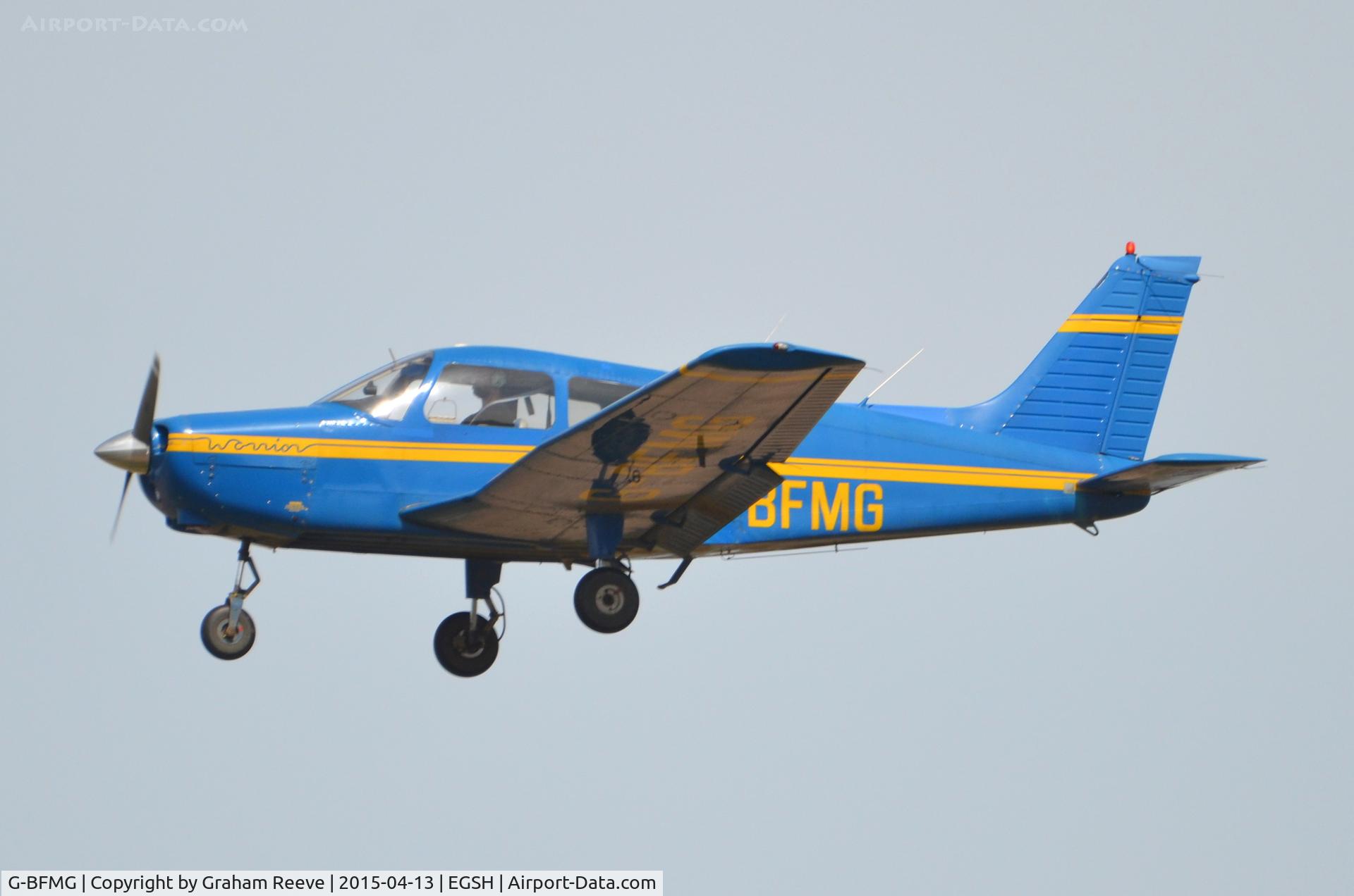 G-BFMG, 1977 Piper PA-28-161 Cherokee Warrior II C/N 28-7716160, Landing at Norwich.