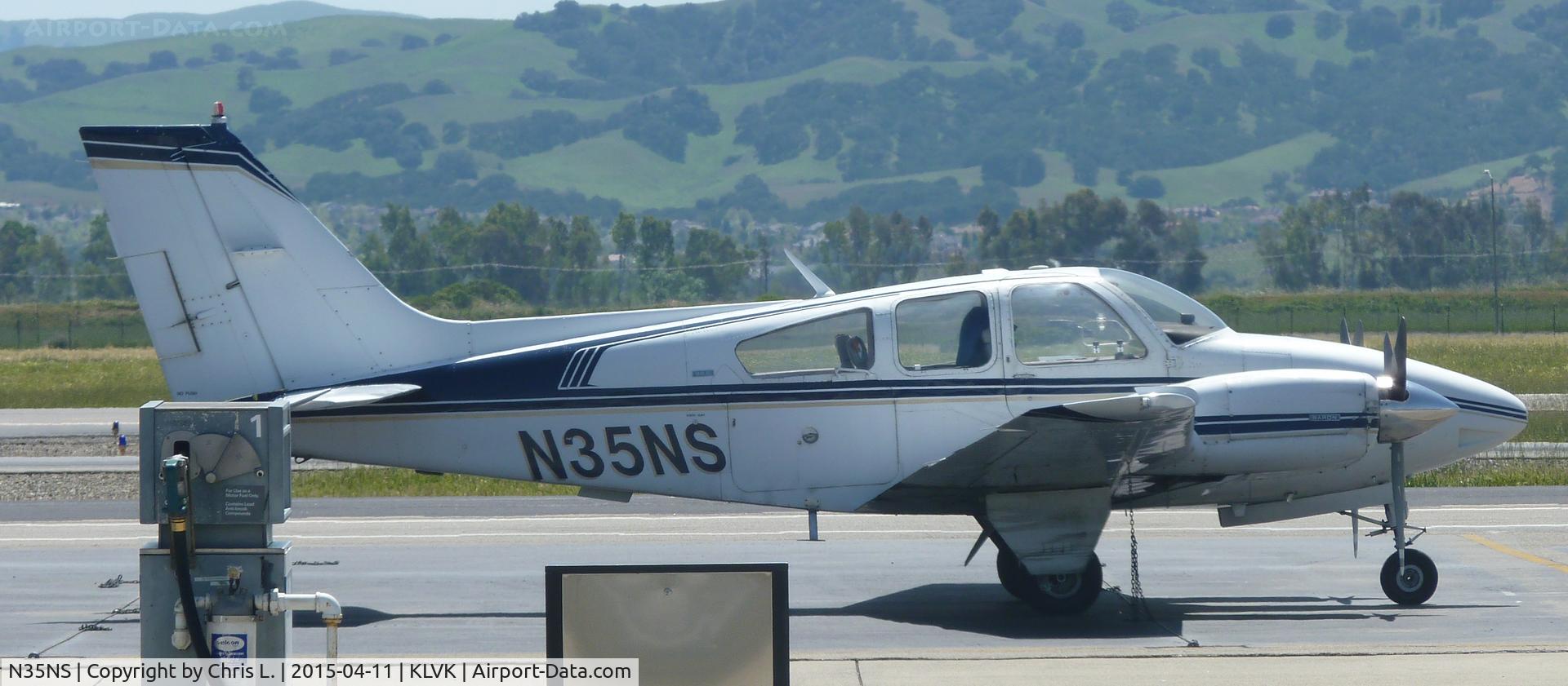 N35NS, 1975 Beech B-55 C/N TC-1827, A local 1975 Beechcraft Baron 55 sitting on the ramp at Livermore Municipal Airport.