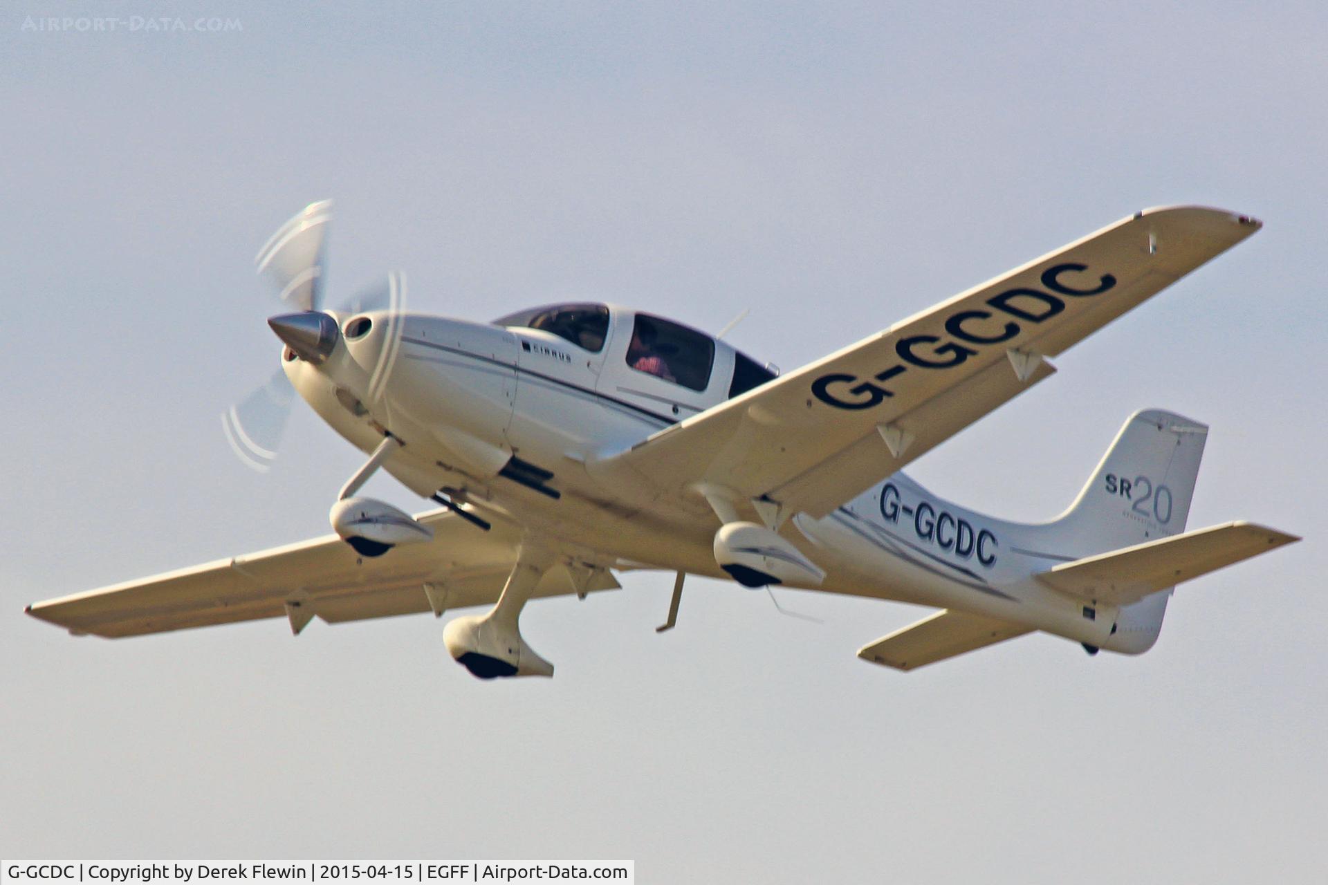 G-GCDC, 2008 Cirrus SR20 G3 C/N 2008, Resident Cirrus, previously N553PG, departing runway 22 for circuits.