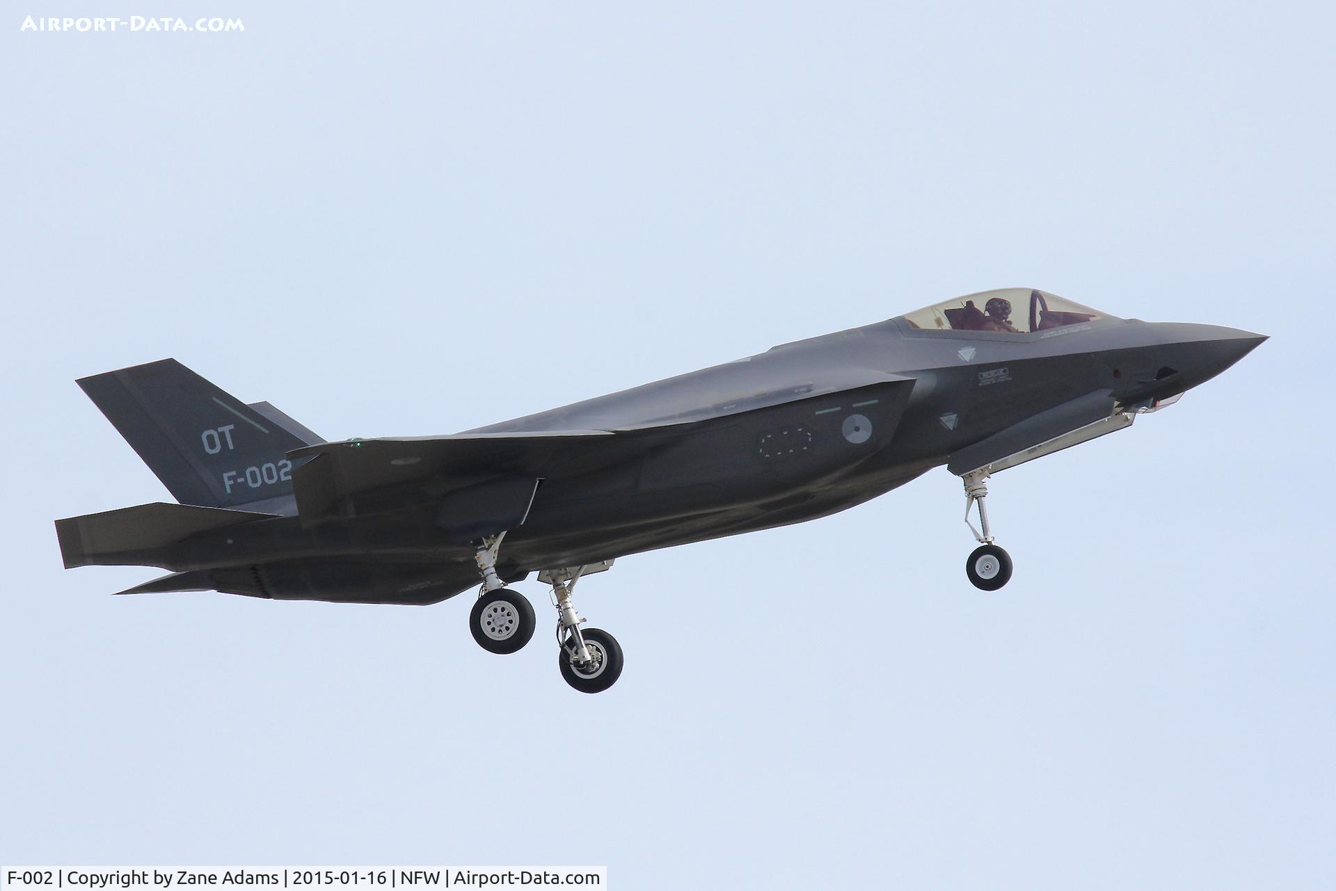 F-002, 2012 Lockheed Martin F-35A Lightning II C/N AN-02, Royal Netherlands Air Force F-35 landing at NAS Fort Worth