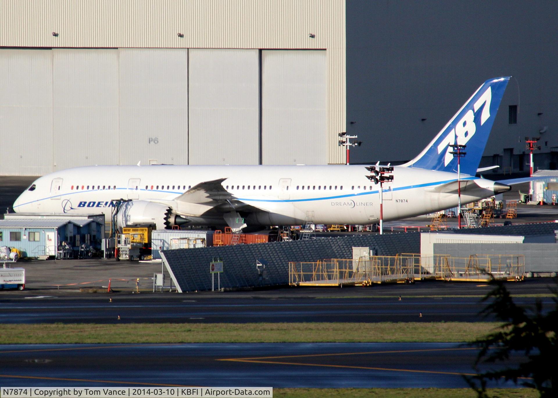 N7874, 2009 Boeing 787-8 Dreamliner C/N 40693, N7874 at Boeing Field - photo taken from the HOV lane on NB I-5.