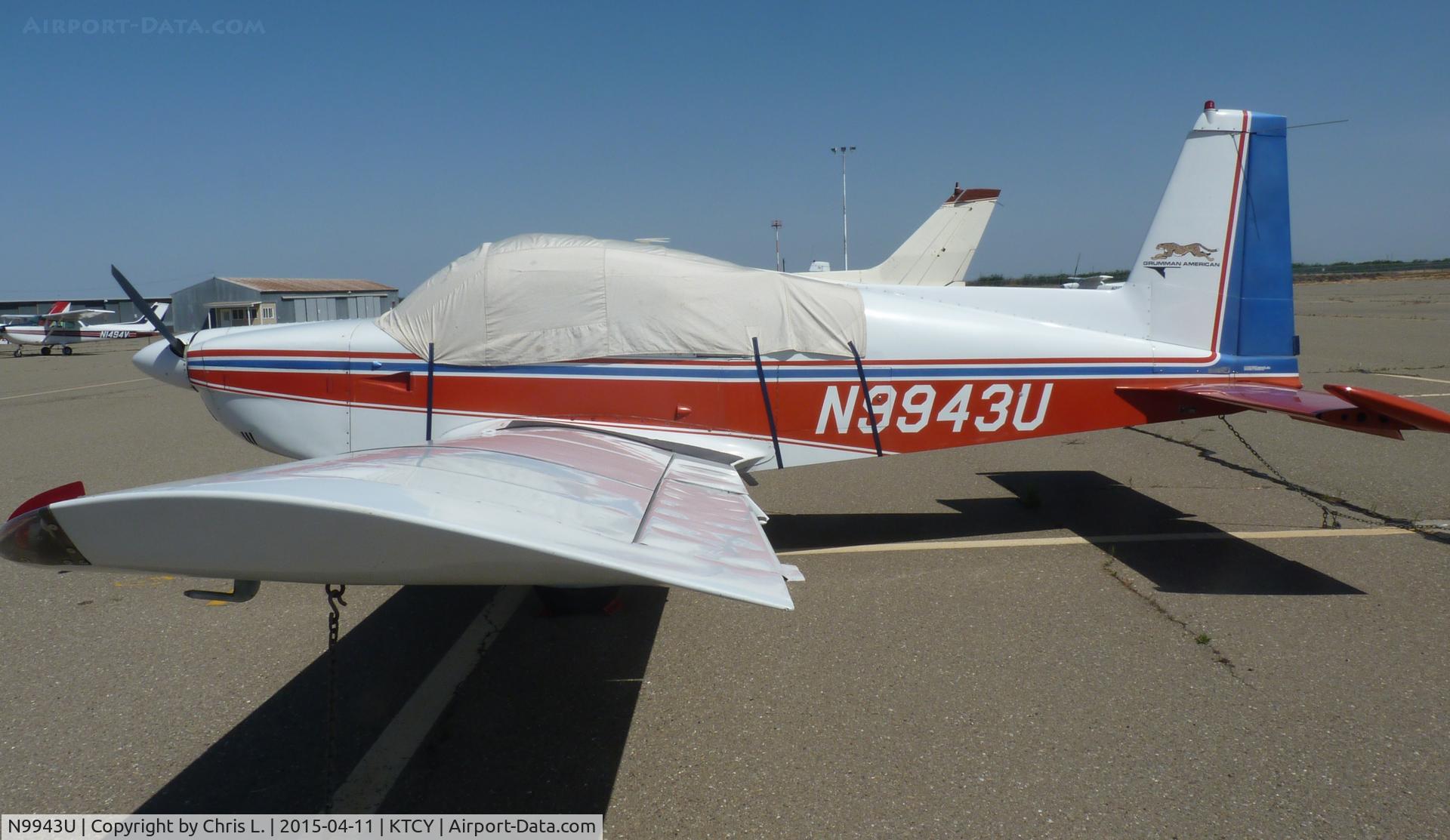 N9943U, 1977 Grumman American AA-5A Cheetah C/N AA5A0343, Another 1977 Grumman AA-5 Tiger sitting on the ramp at Tracy Municipal Airport.