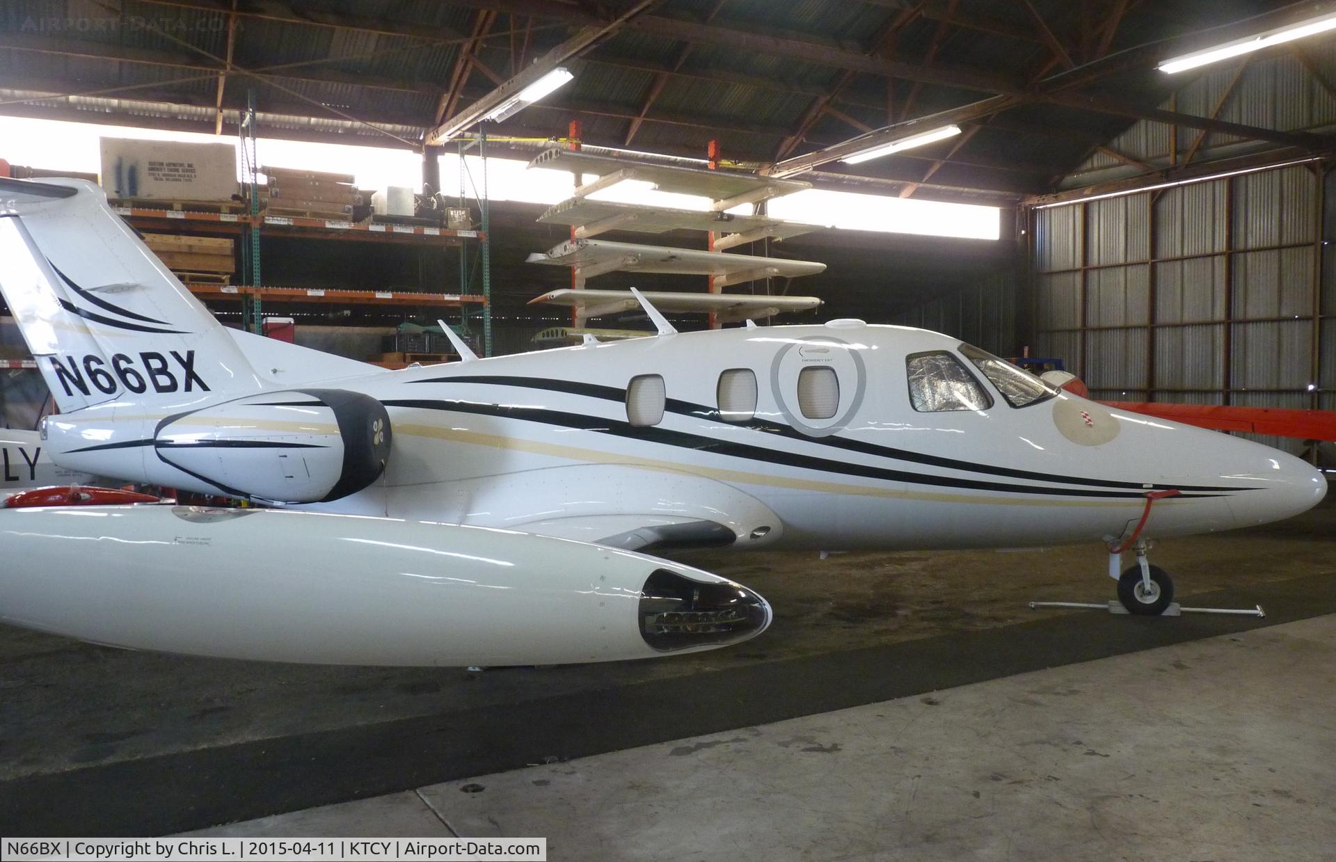 N66BX, 2008 Eclipse Aviation Corp EA500 C/N 000154, A rare 2008 Eclipse 500 sitting inside the Skyview Aviation hangar at Tracy Municipal Airport.
