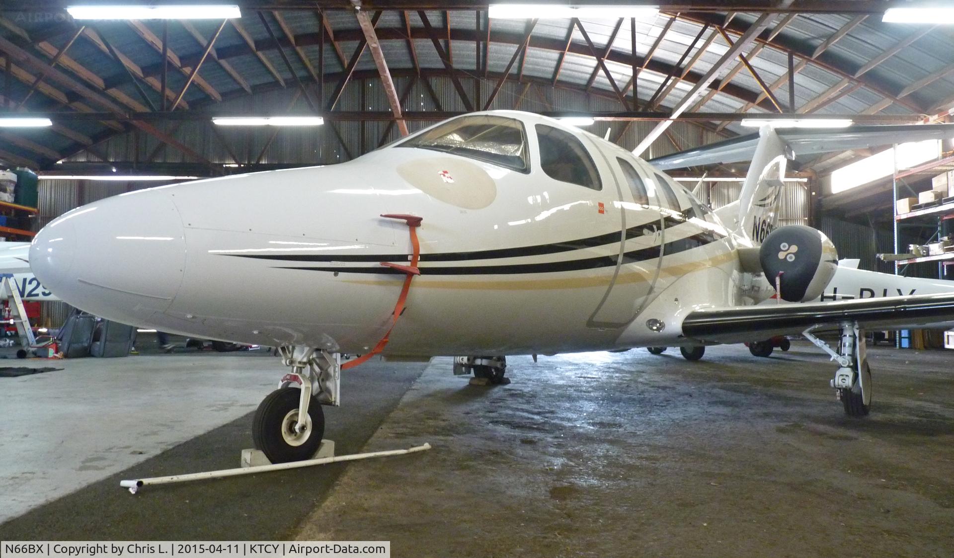 N66BX, 2008 Eclipse Aviation Corp EA500 C/N 000154, A rare 2008 Eclipse 500 sitting inside the Skyview Aviation hangar at Tracy Municipal Airport.