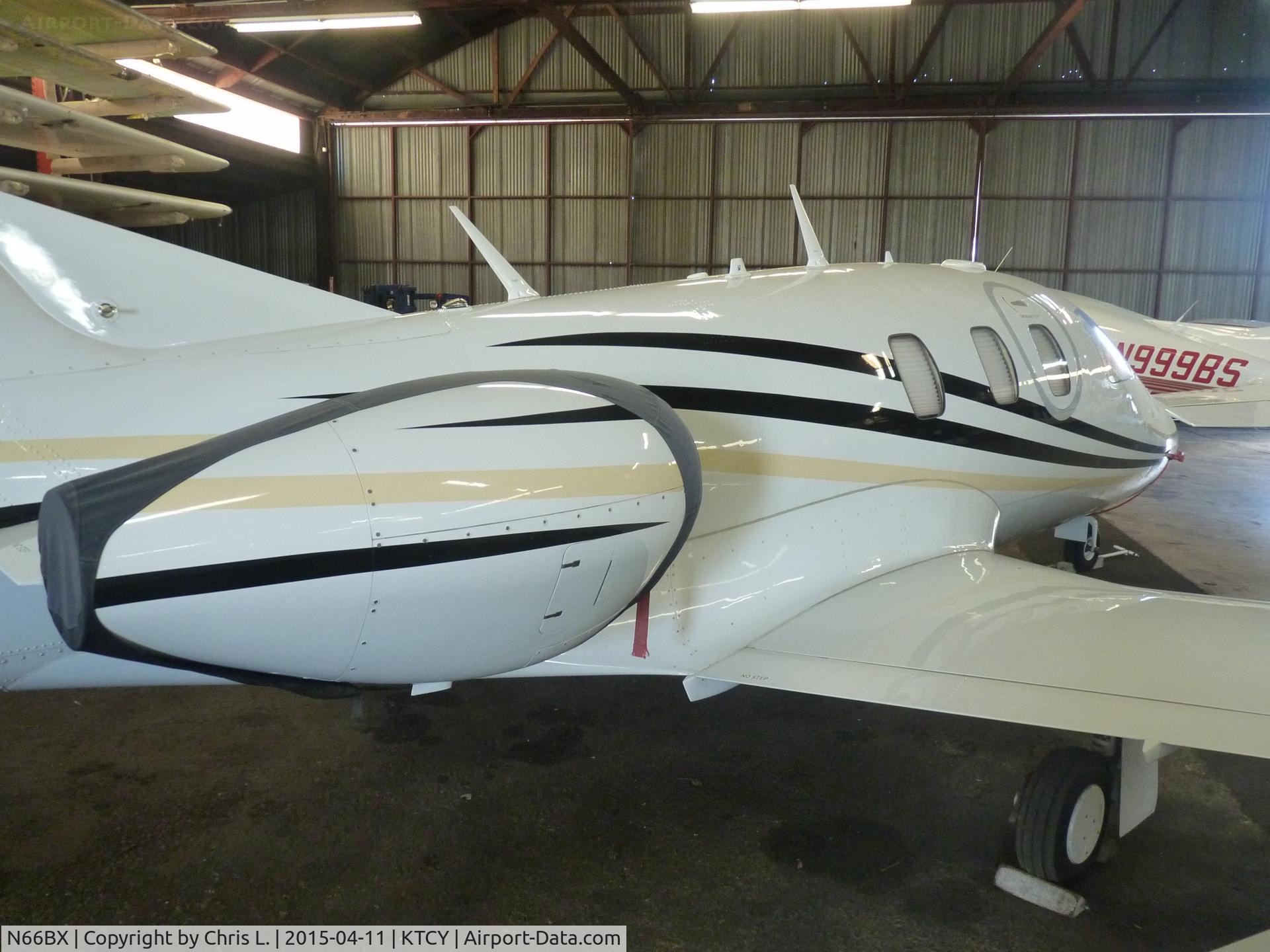 N66BX, 2008 Eclipse Aviation Corp EA500 C/N 000154, A rare 2008 Eclipse 500 sitting inside the Skyview Aviation hangar at Tracy Municipal Airport.