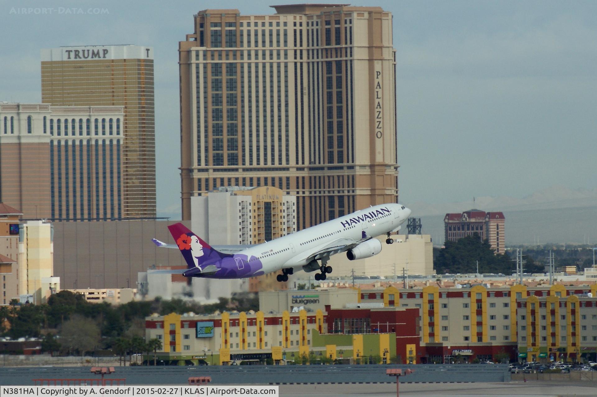 N381HA, 2010 Airbus A330-243 C/N 1114, Hawaiian Airlines, is here climbing out Las Vegas Int'l(KLAS)