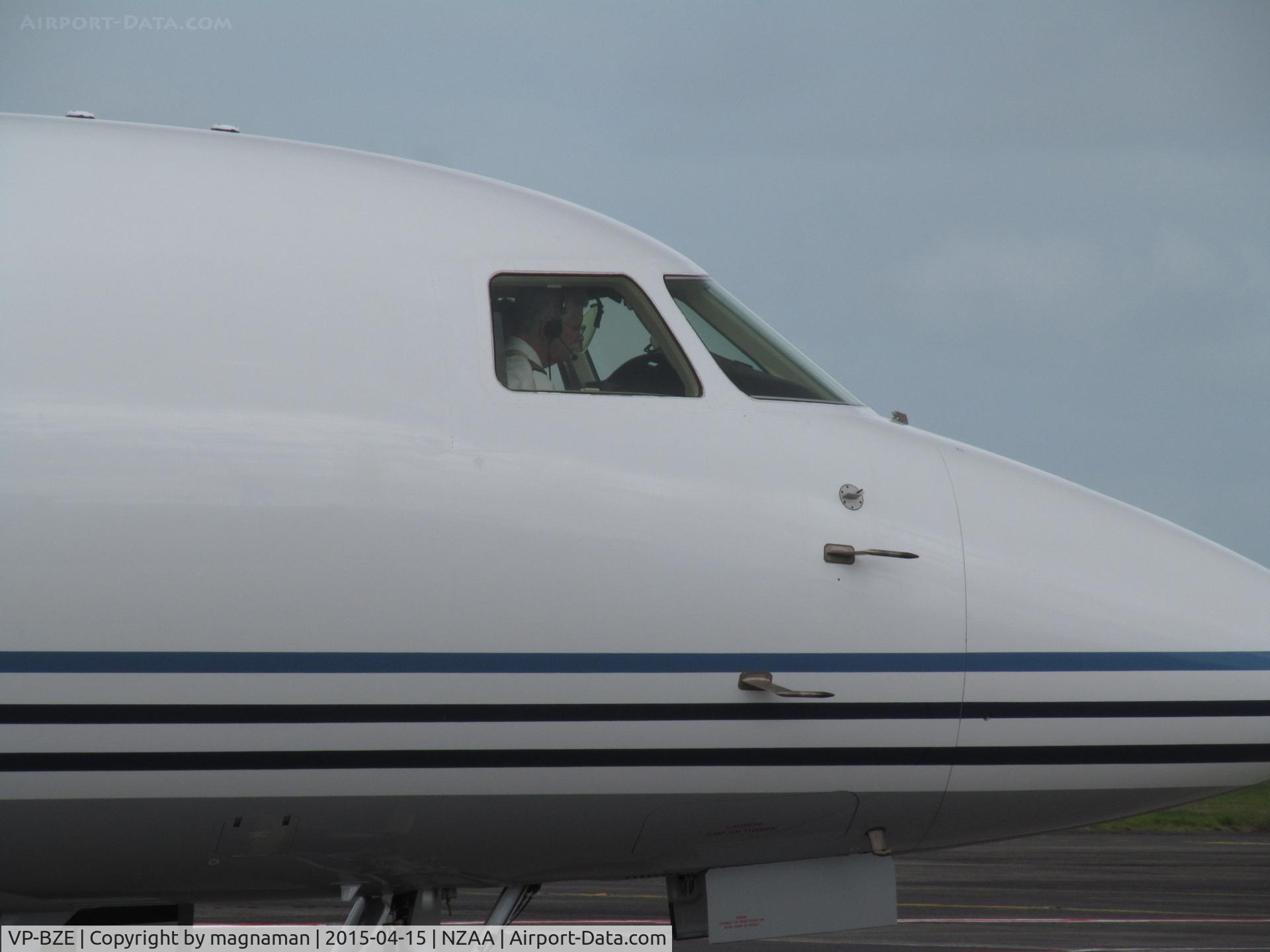 VP-BZE, 2007 Dassault Falcon 7X C/N 14, pilot getting ready for departure
