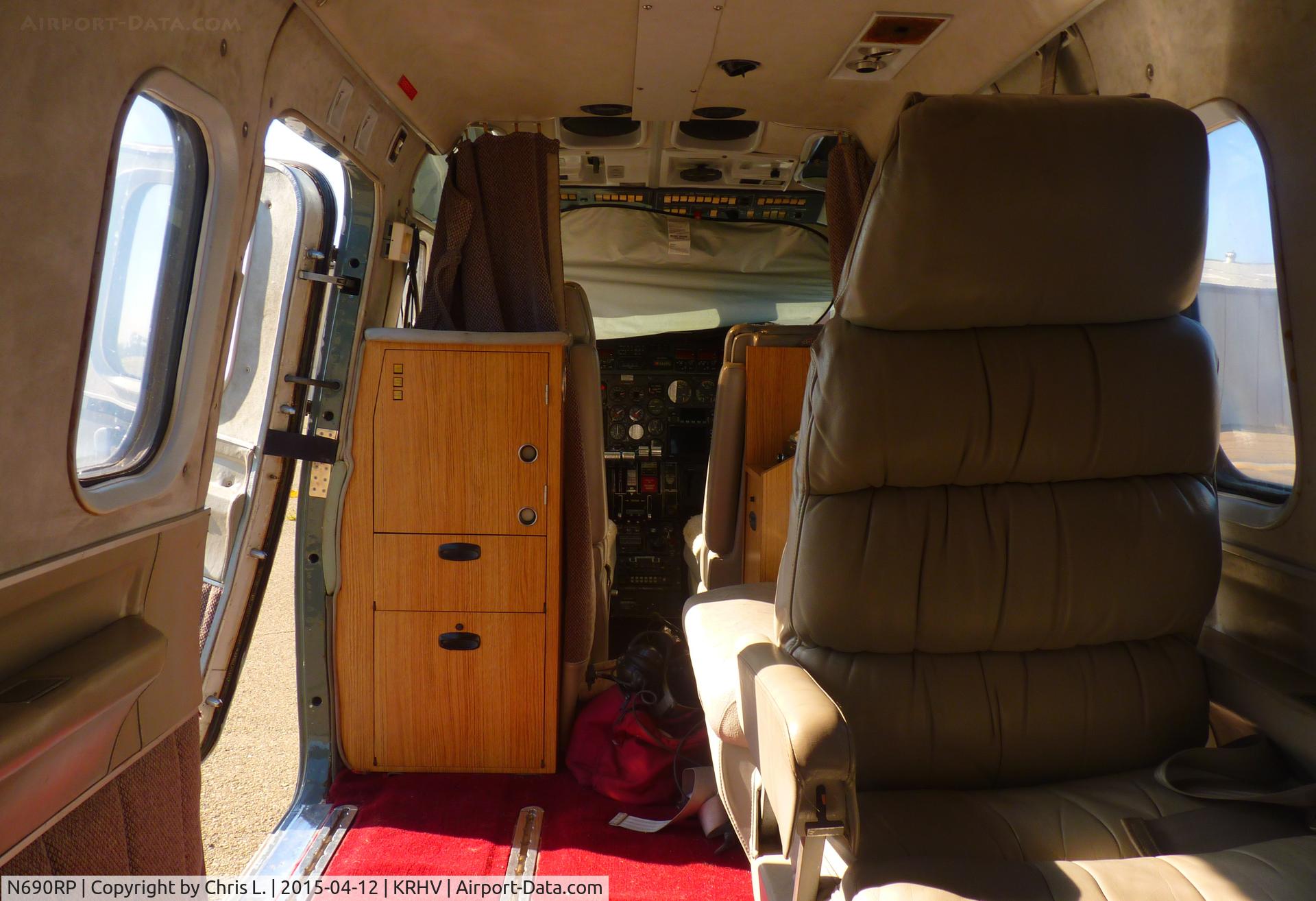 N690RP, 1978 Rockwell International 690B C/N 11493, The cabin of a local 1978 Rockwell Aero Commander 690B JetProp. It's been sitting here since around 2010 and hasn't moved since.