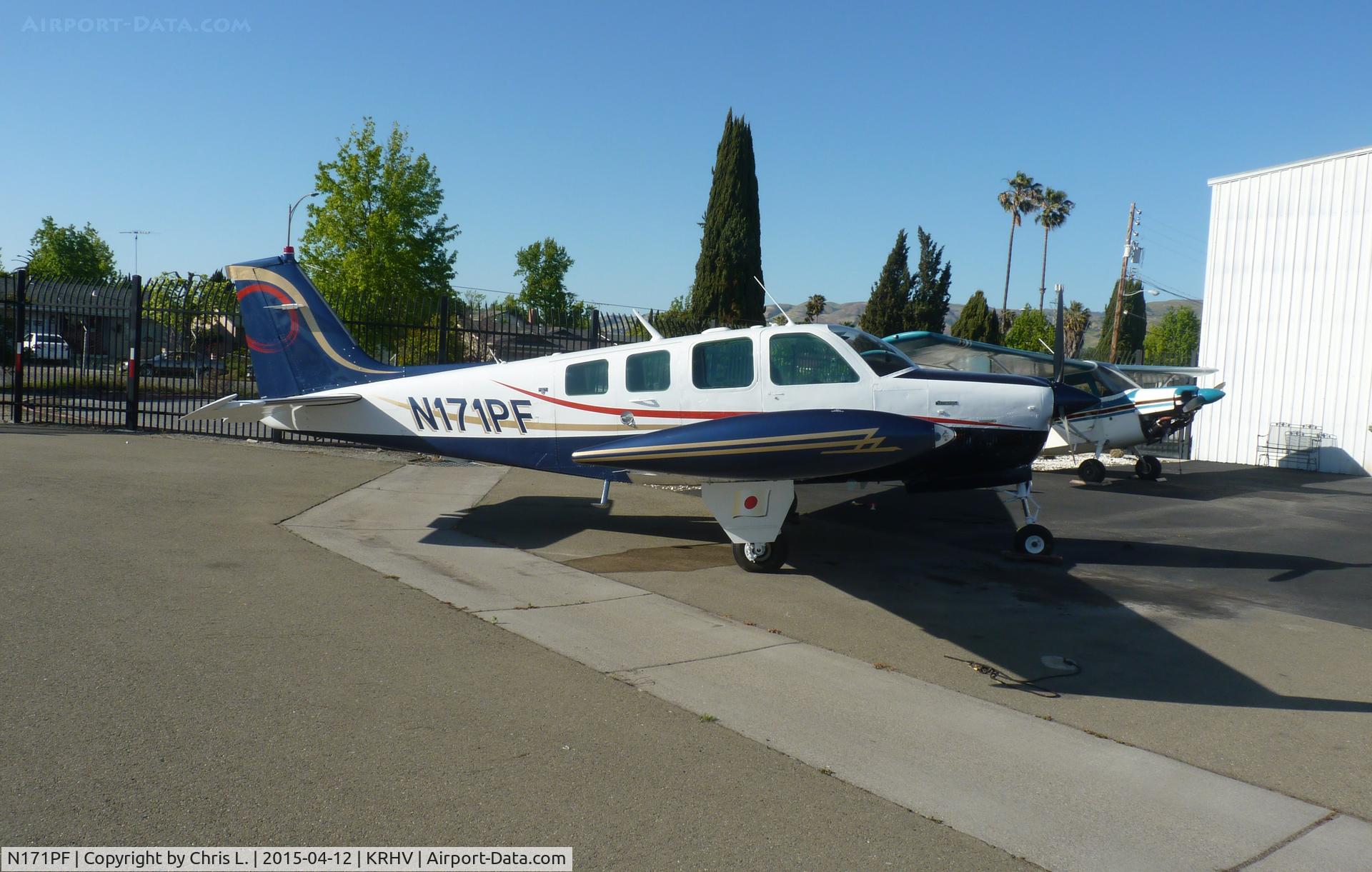N171PF, 1980 Beech A36TC Bonanza 36 C/N EA-164, A local 1980 Beechcraft Bonanza A36 Turbo sitting in front of the Victory Aero hangar.