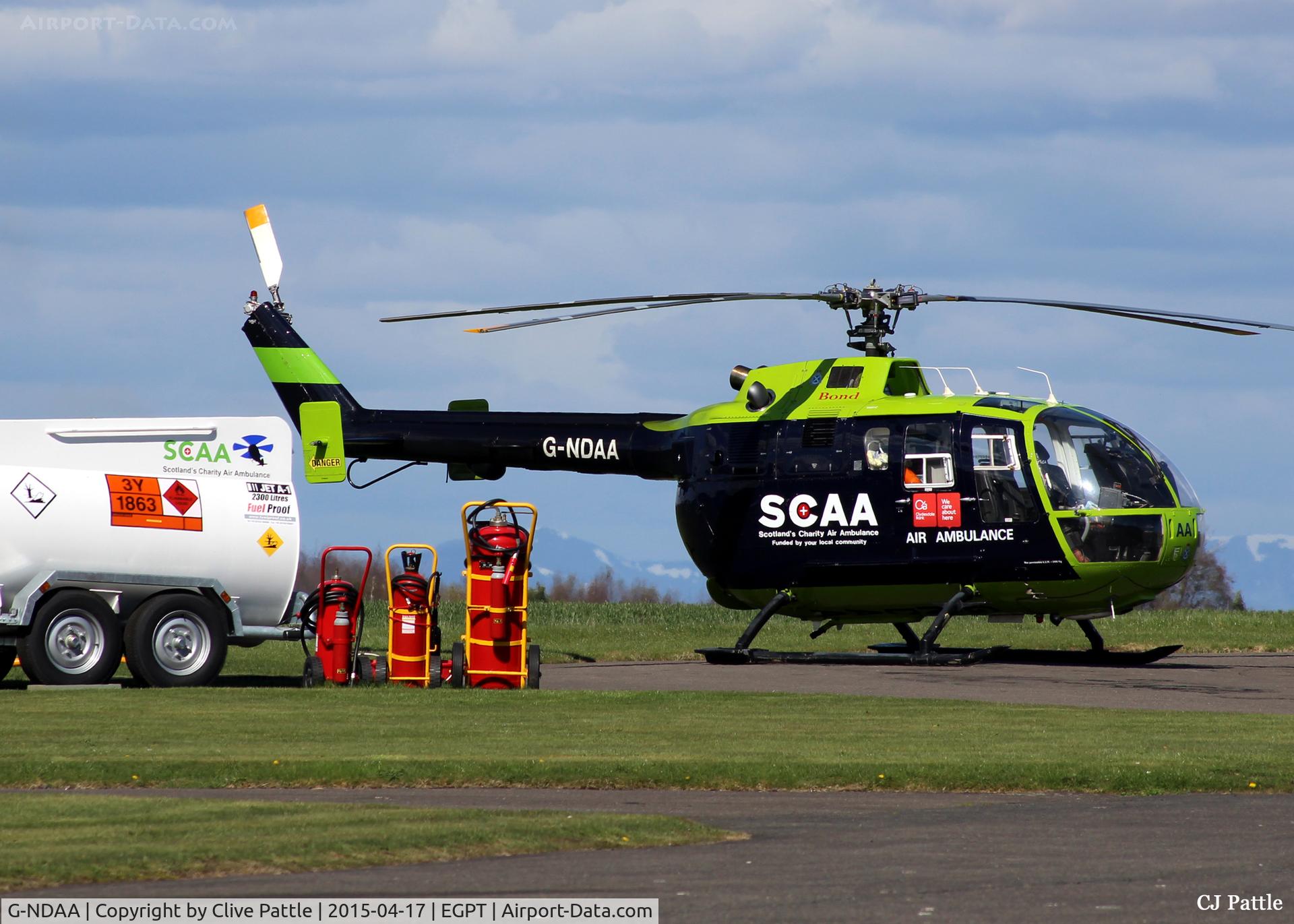 G-NDAA, 1974 MBB Bo-105DBS-4 C/N S-135/914, Scottish Air Ambulance ready for action at its base at Perth EGPT.