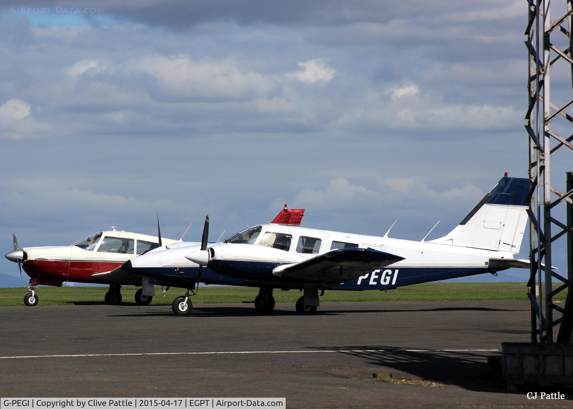 G-PEGI, 1979 Piper PA-34-200T Seneca II C/N 34-7970339, Basking in the spring sunshine on the ramp at Perth EGPT