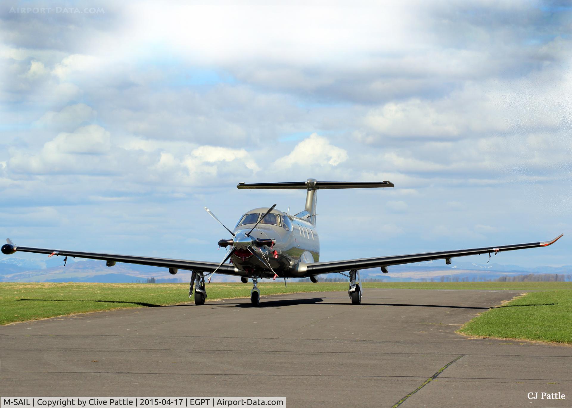 M-SAIL, 2009 Pilatus PC-12/47E C/N 1154, Front shot of M-SAIL at Perth EGPT with the Grampian Mountains in the background