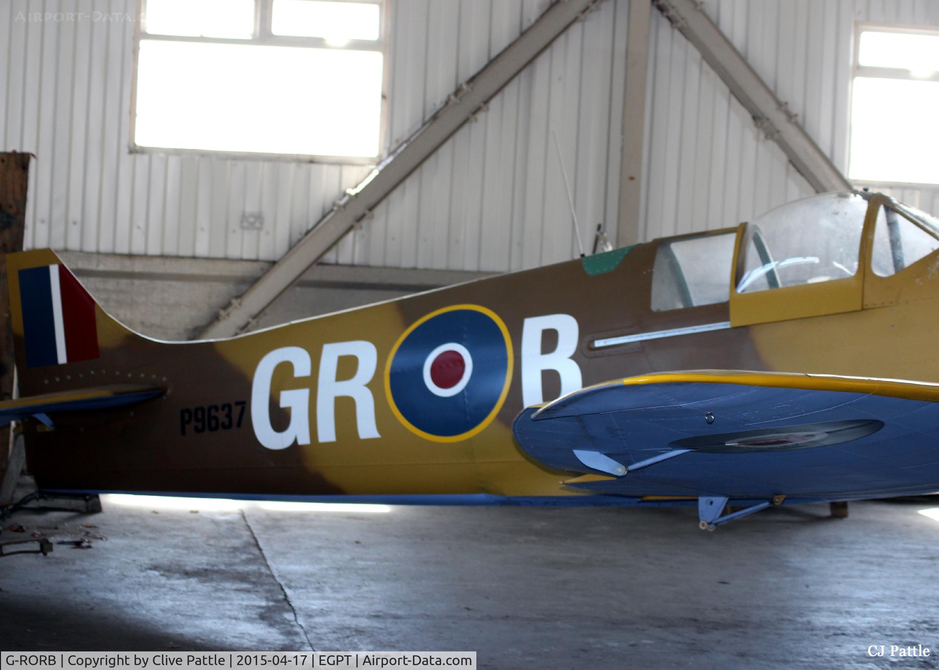 G-RORB, 2013 Supermarine Aircraft Spitfire Mk.26 C/N PFA/324-14745, Hangared at Perth EGPT (confined shot)