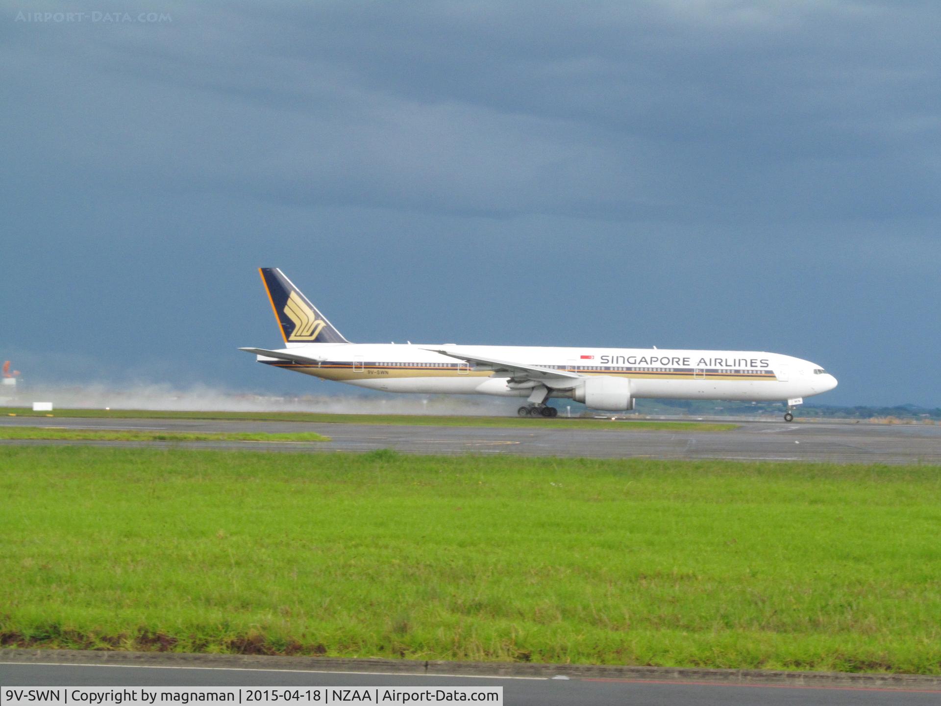 9V-SWN, 2008 Boeing 777-312/ER C/N 34579, Departing AKL for SIN yesterday just as the rain stopped.