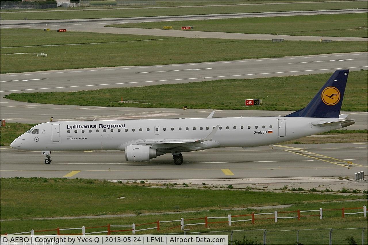 D-AEBO, 2012 Embraer 195LR (ERJ-190-200LR) C/N 19000542, Embraer ERJ-190-200LR 195LR, Taxiing to holding point Rwy 31R, Marseille-Provence Airport (LFML-MRS)