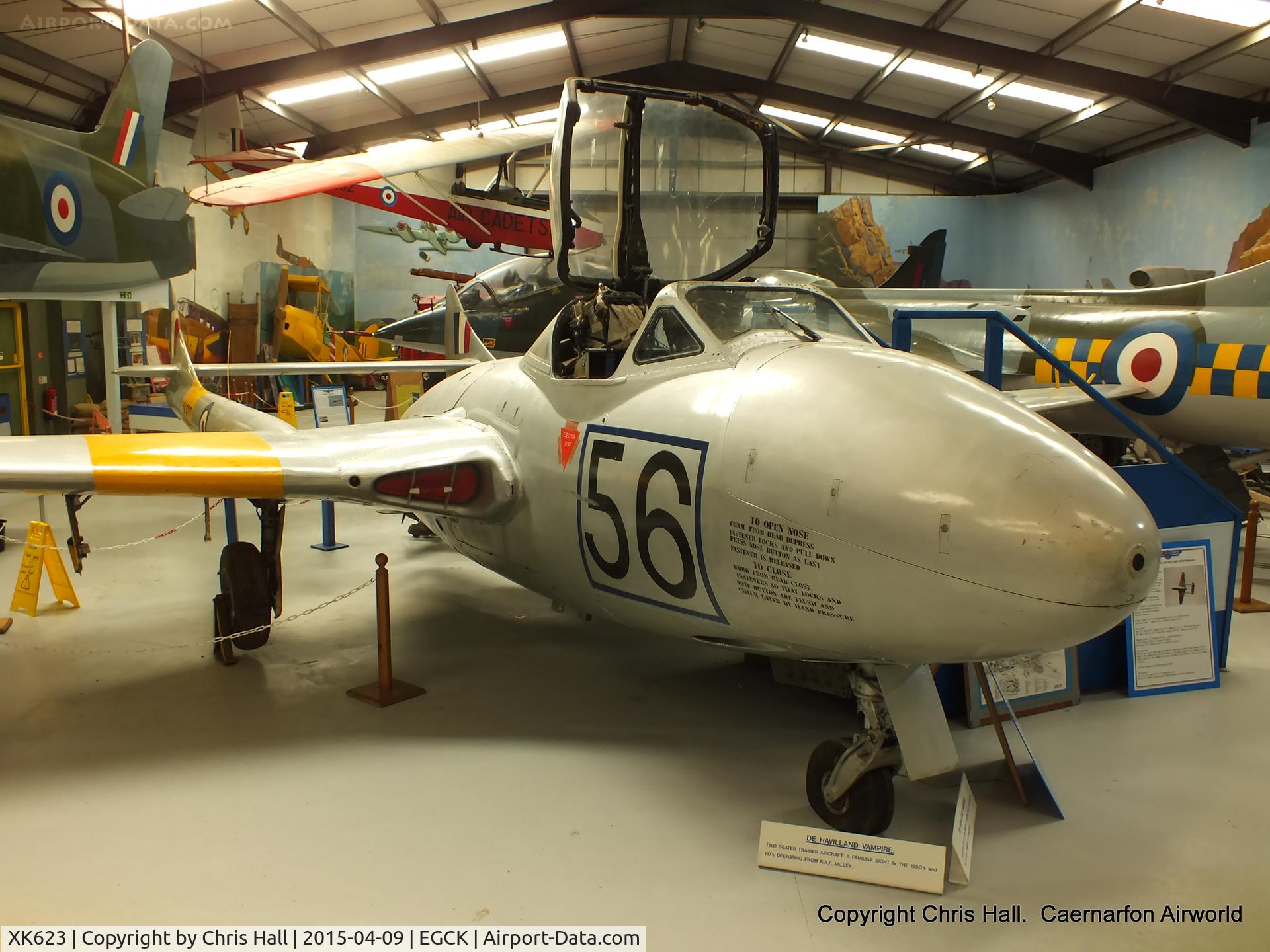 XK623, 1956 De Havilland DH-115 Vampire T.11 C/N 15780, at Caernarfon Airworld