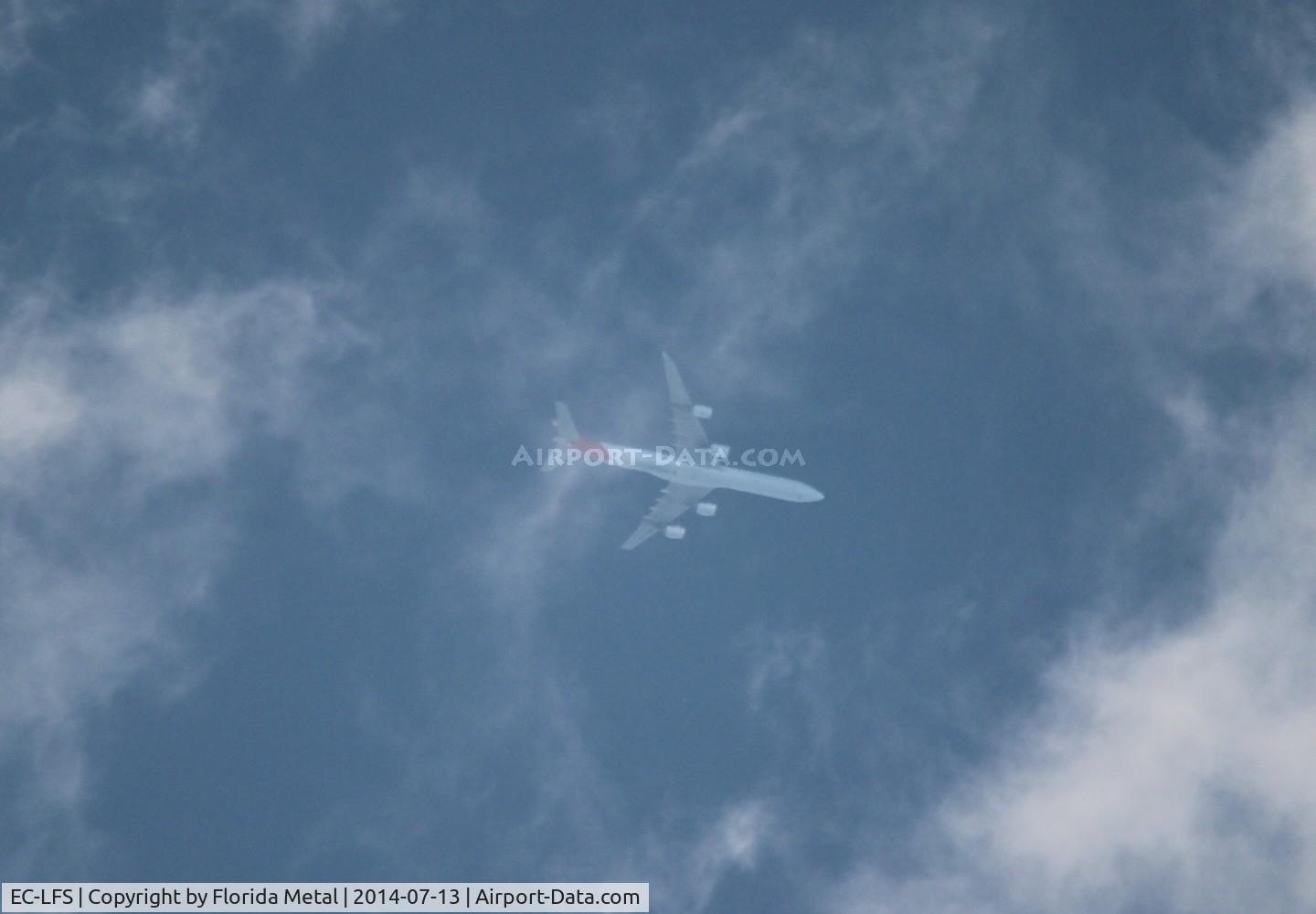 EC-LFS, 2010 Airbus A340-642 C/N 1122, Iberia A340-600 flying ORD-MAD at 36,000 ft over Livonia MI