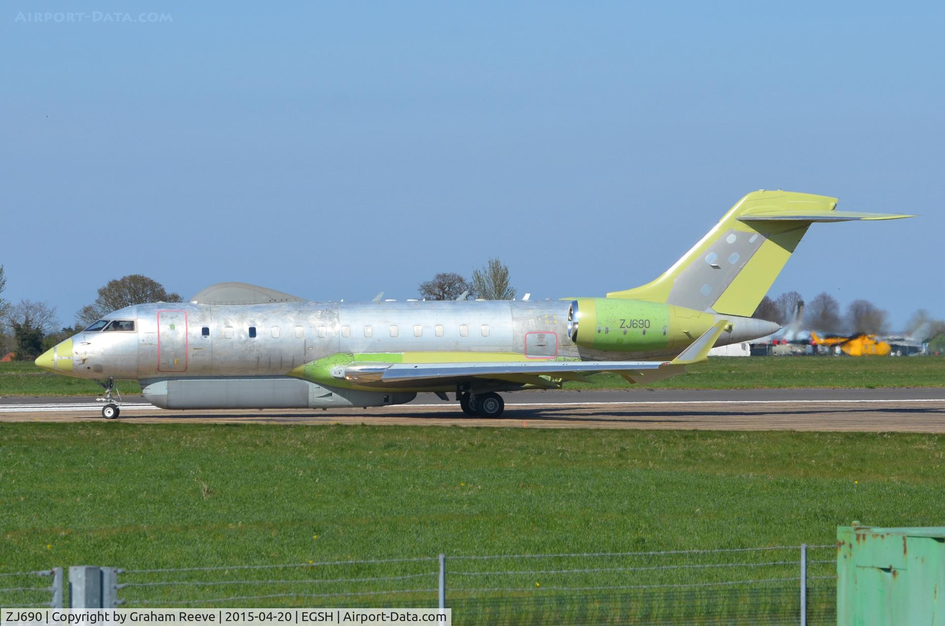 ZJ690, 2004 Bombardier BD-700-1A10 Sentinel R1 C/N 9107, About to depart from Norwich.