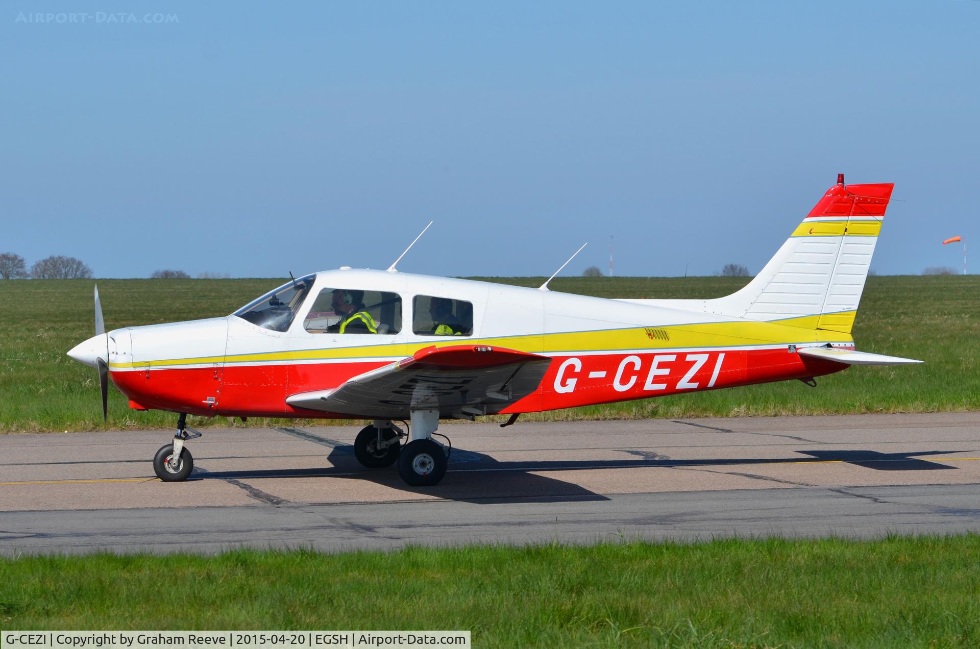 G-CEZI, 1989 Piper PA-28-161 Cadet C/N 2841228, Just landed at Norwich.