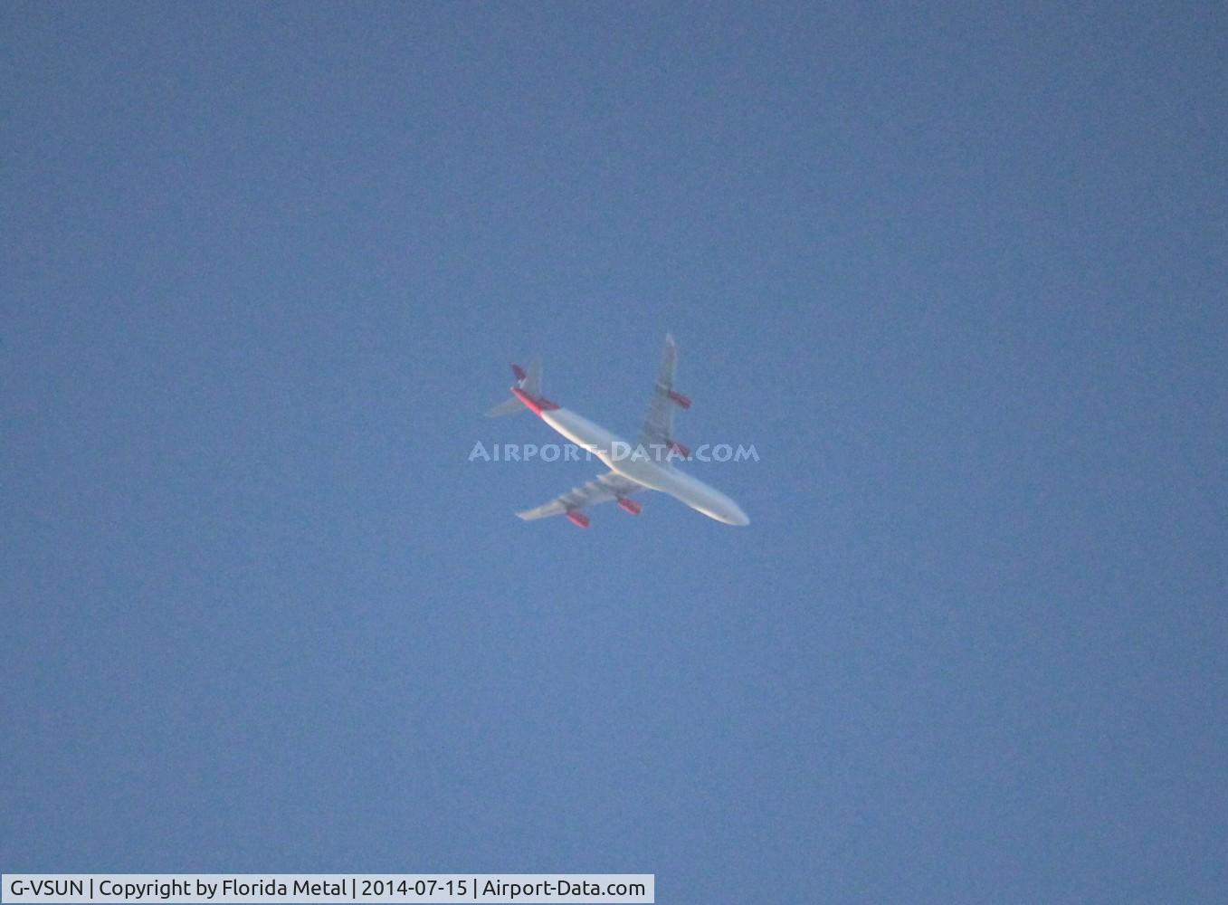 G-VSUN, 1996 Airbus A340-313 C/N 114, Virgin Atlantic A340-300 flying over Livonia MI at 31,000 ft ORD-LHR via flightradar24