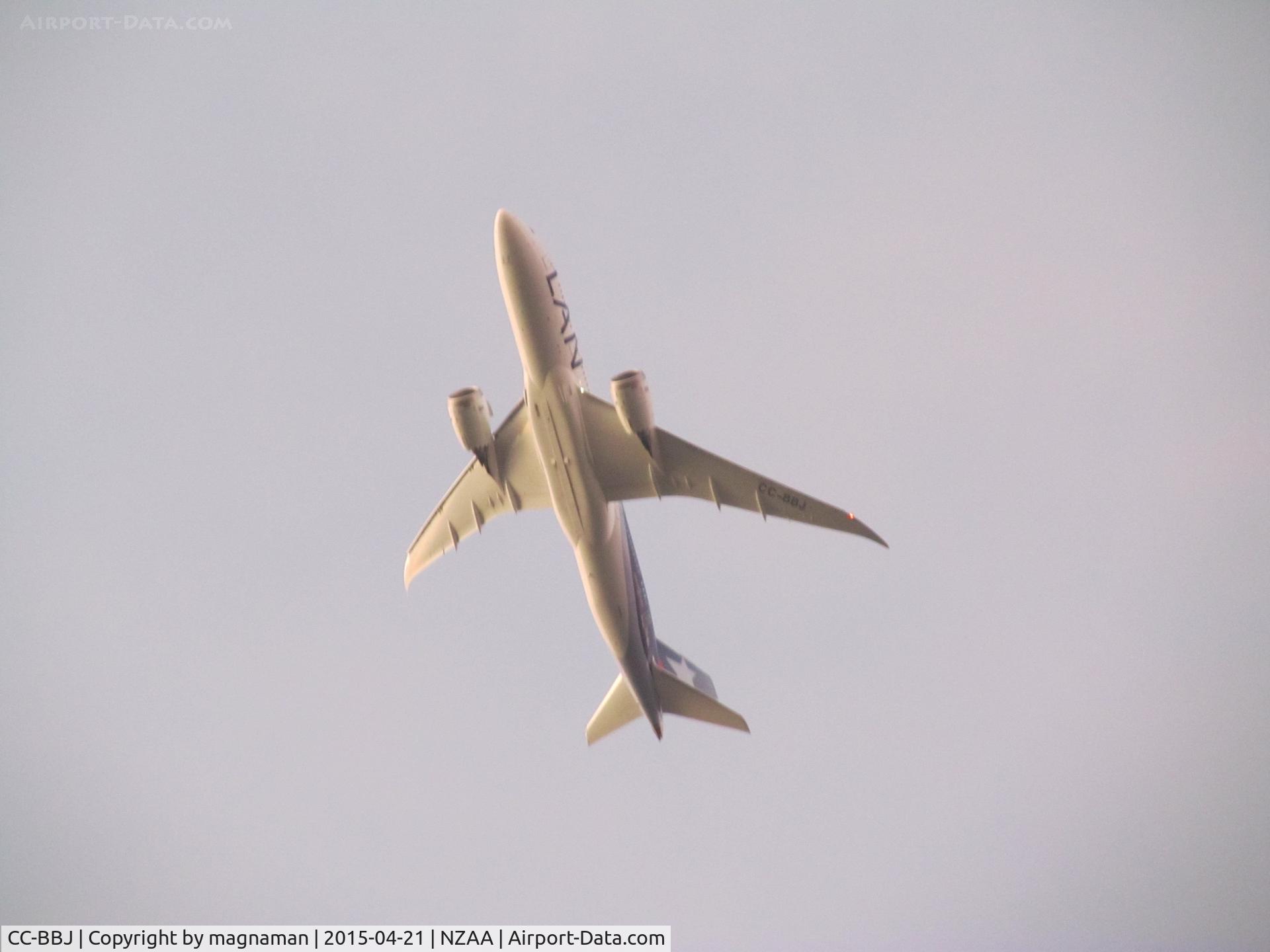CC-BBJ, 2014 Boeing 787-8 Dreamliner C/N 42225, just after take off from AKL banking back to go to Oz
