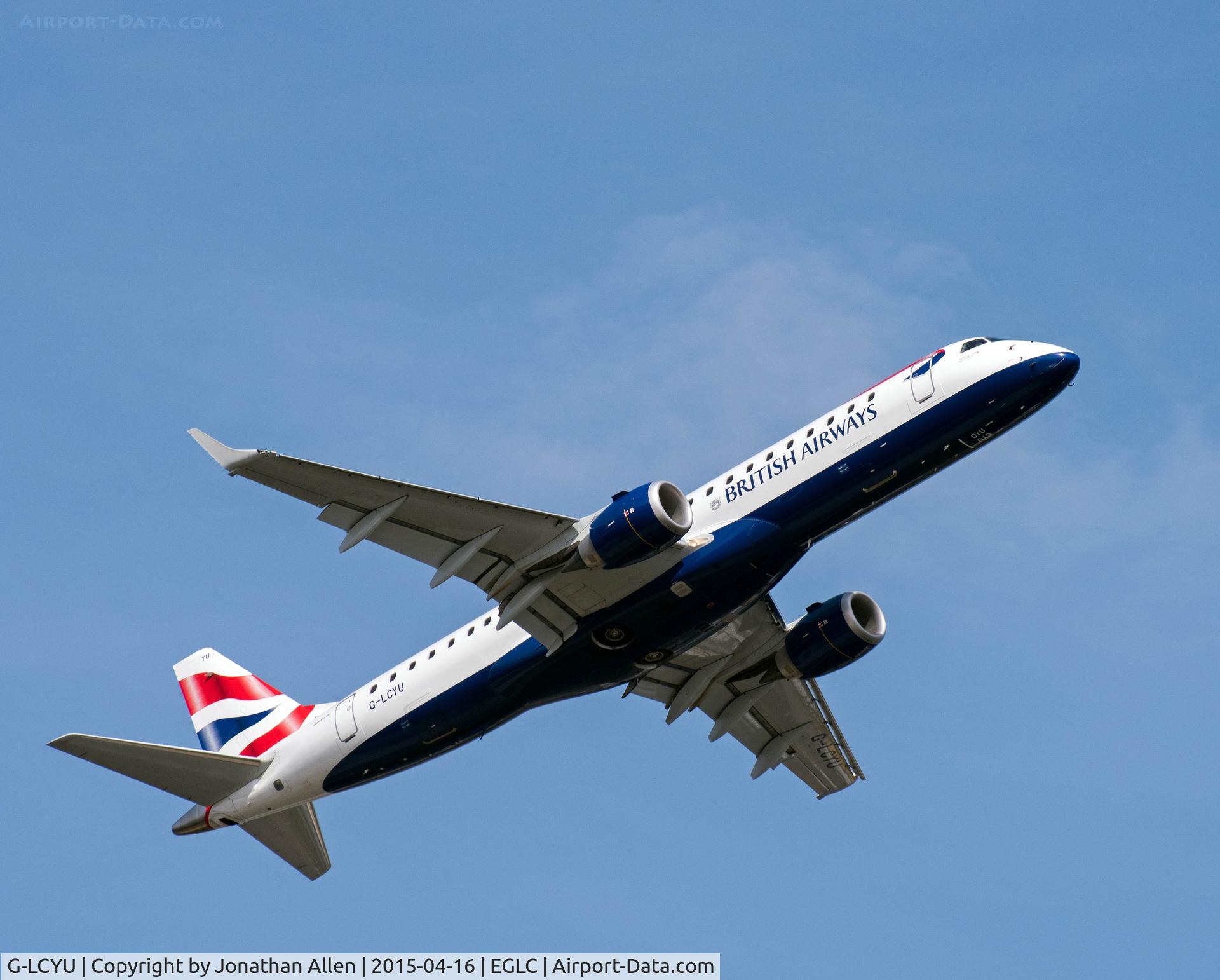 G-LCYU, 2014 Embraer 190SR (ERJ-190-100SR) C/N 19000674, Departing from London City Airport.