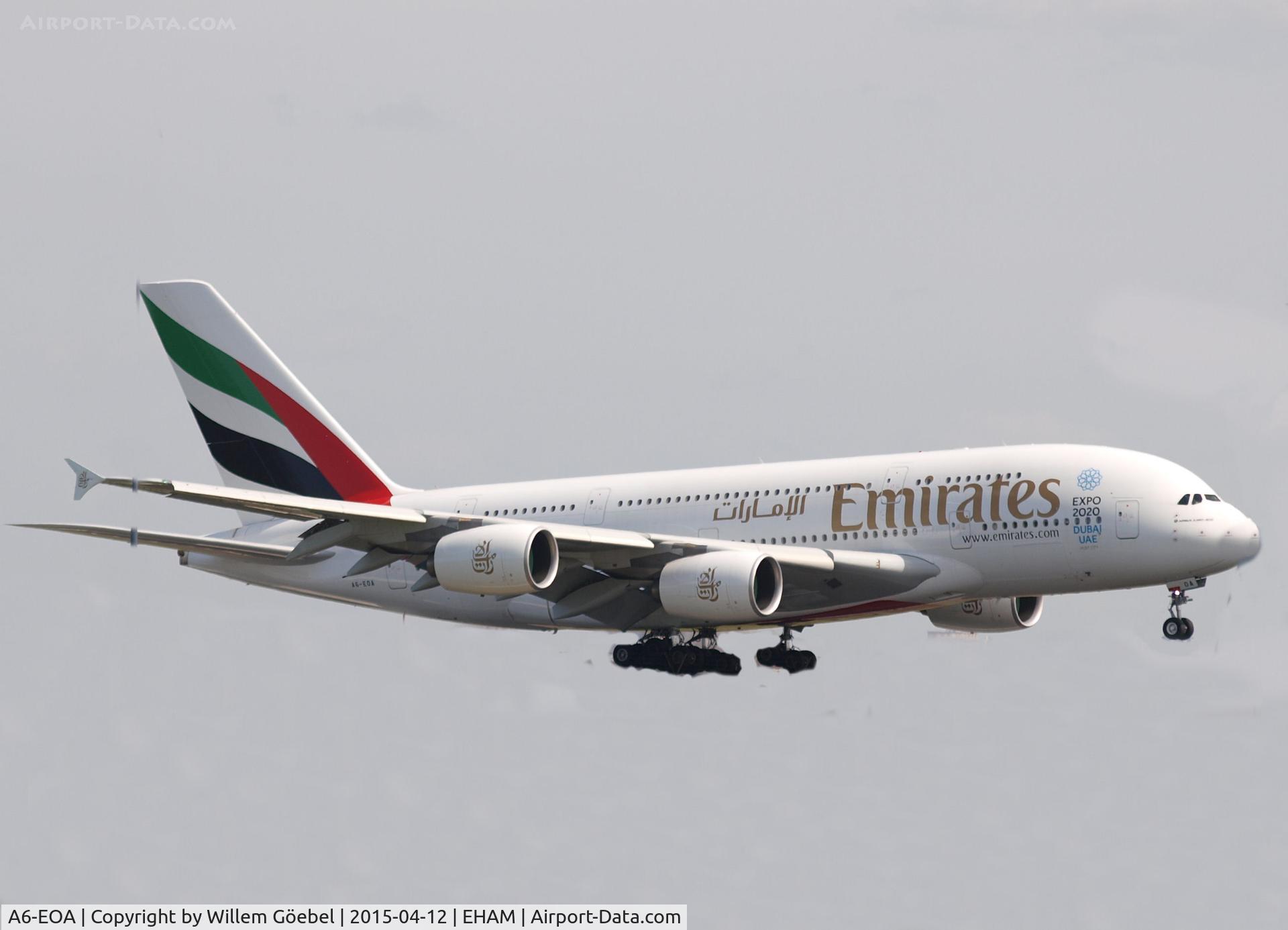 A6-EOA, 2014 Airbus A380-861 C/N 159, Landing on runway C18 of Schiphol Airport