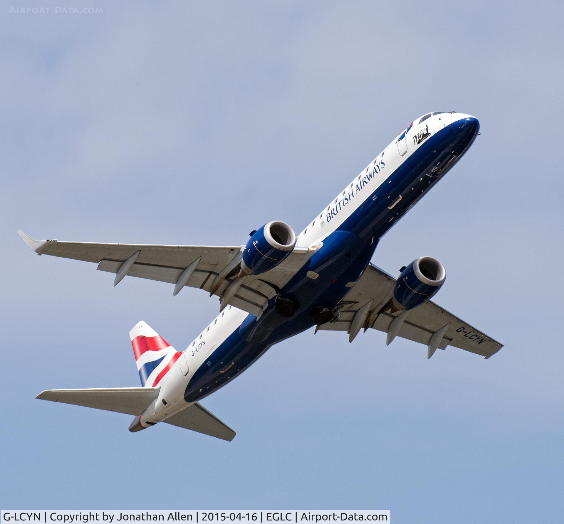 G-LCYN, 2010 Embraer 190SR (ERJ-190-100SR) C/N 19000392, Departing from London City Airport.