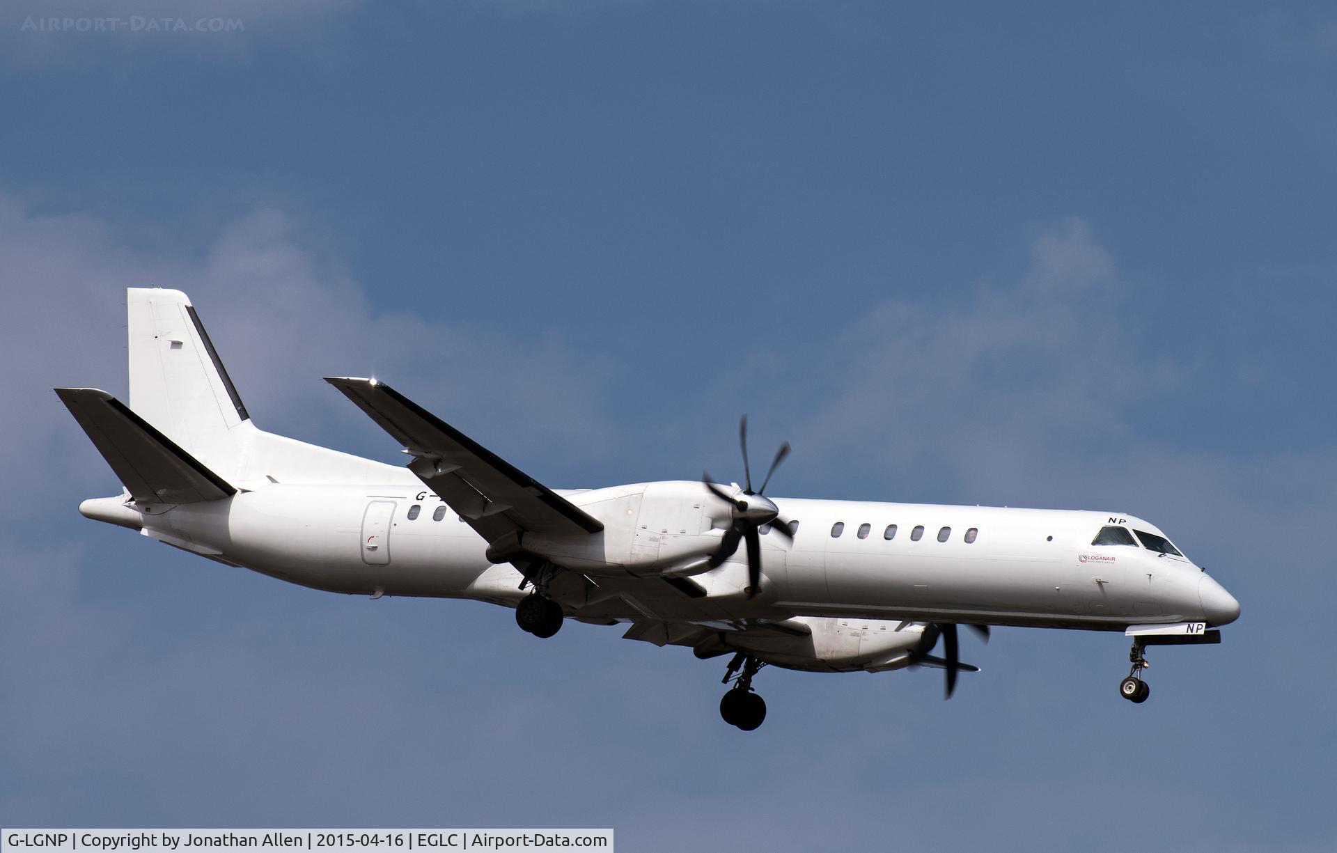 G-LGNP, 1995 Saab 2000 C/N 2000-018, On approach to London City Airport.