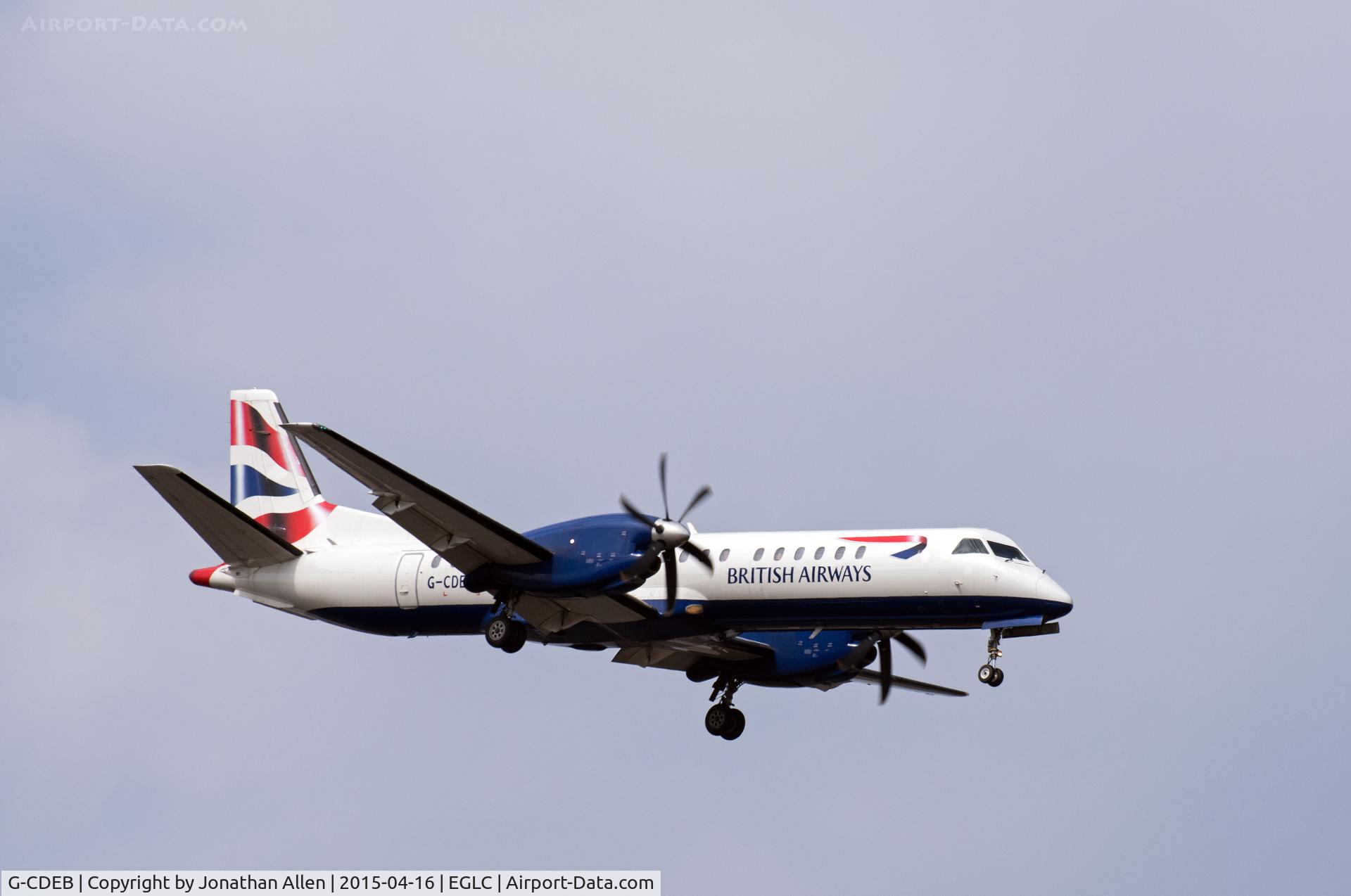G-CDEB, 1996 Saab 2000 C/N 2000-036, On approach to London City Airport.