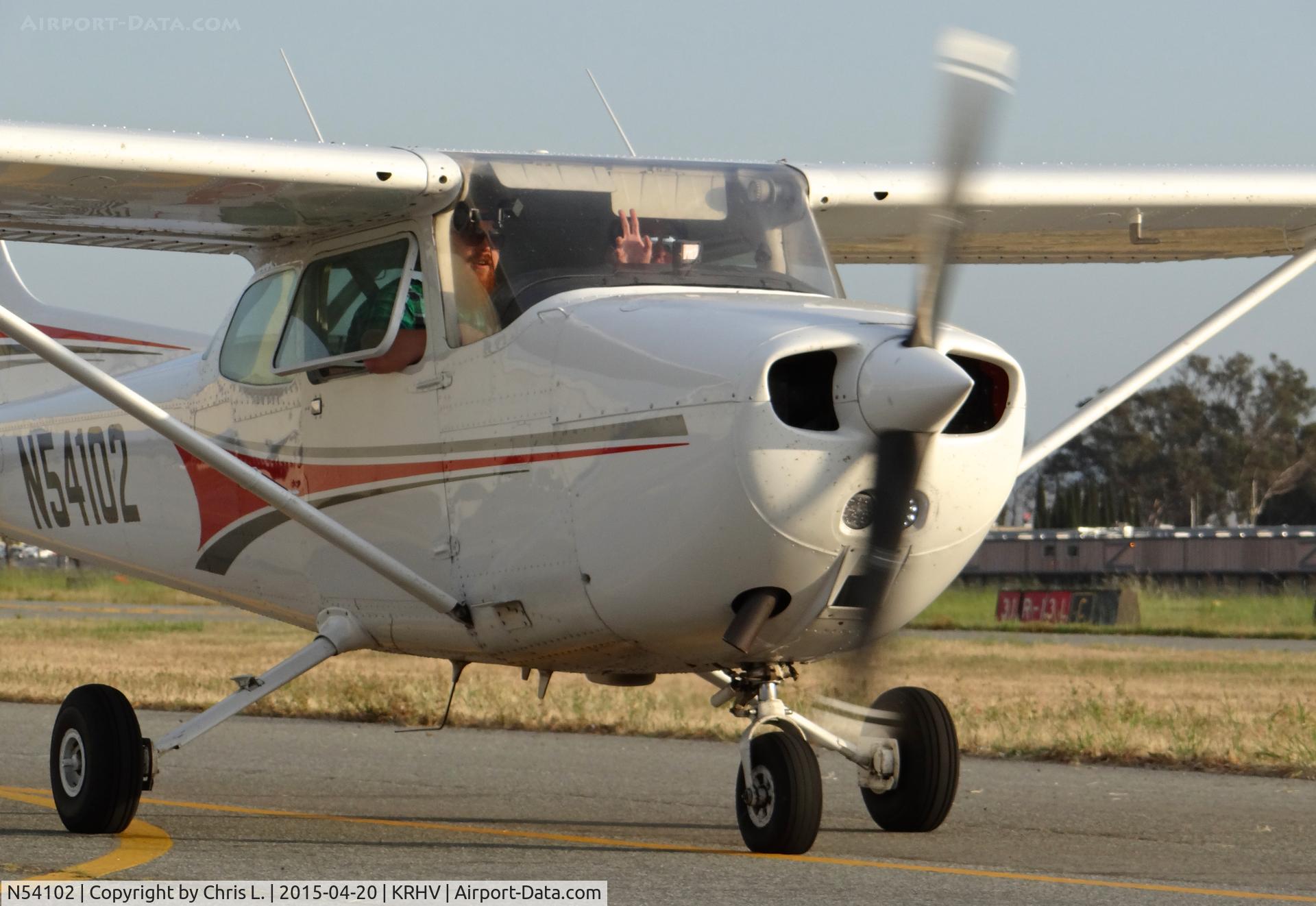 N54102, 1981 Cessna 172P C/N 17274875, My brother in Aero Dynamic's 1981 Cessna 172P taxing back to Aero Dynamic after his FIRST SOLO! The man in the right seat is his instructor. He picked him up after he finished his last pattern.