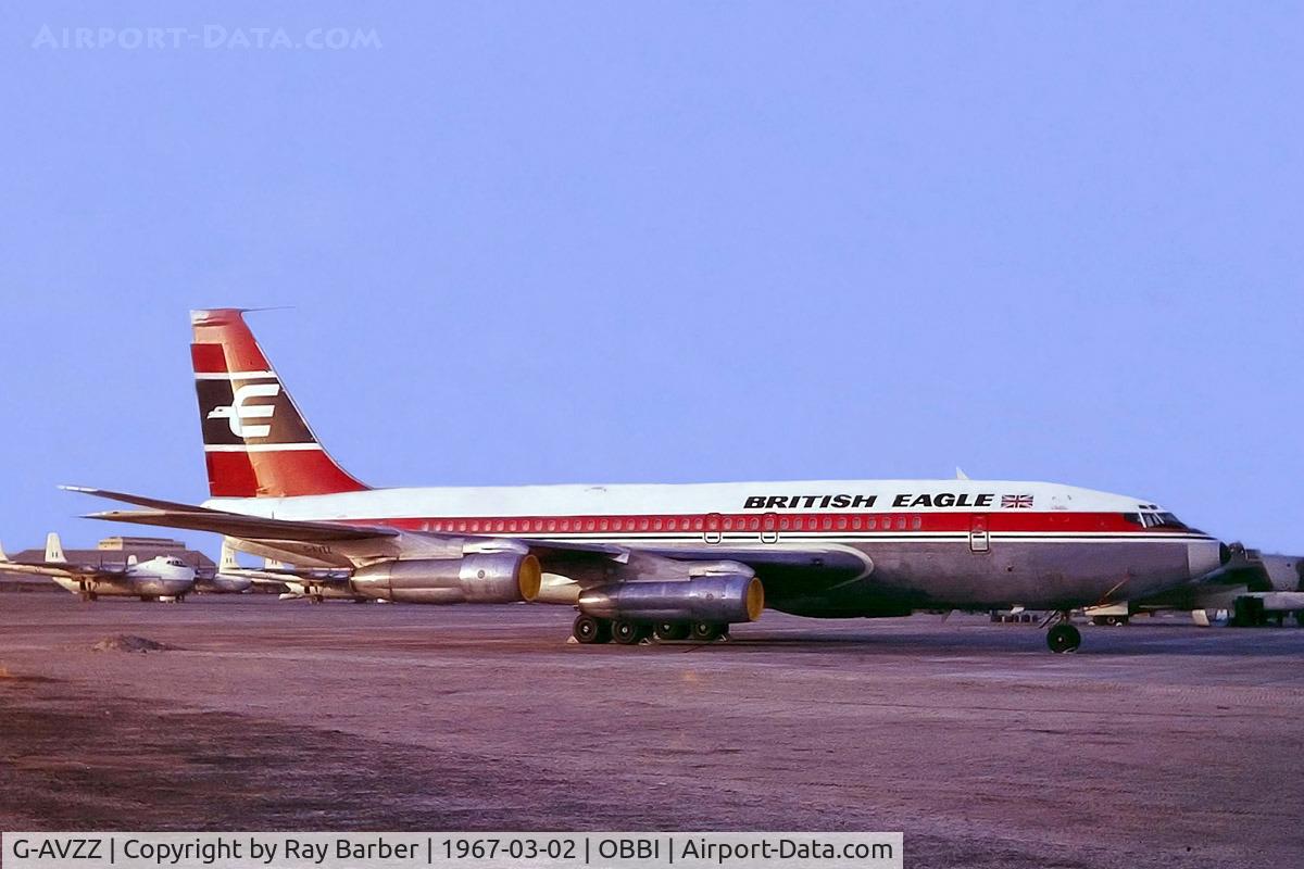 G-AVZZ, 1959 Boeing 707-138B C/N 17699, Boeing 707-138B [17699] (British Eagle) Bahrain-International~A9C 02/03/1967. From a slide.