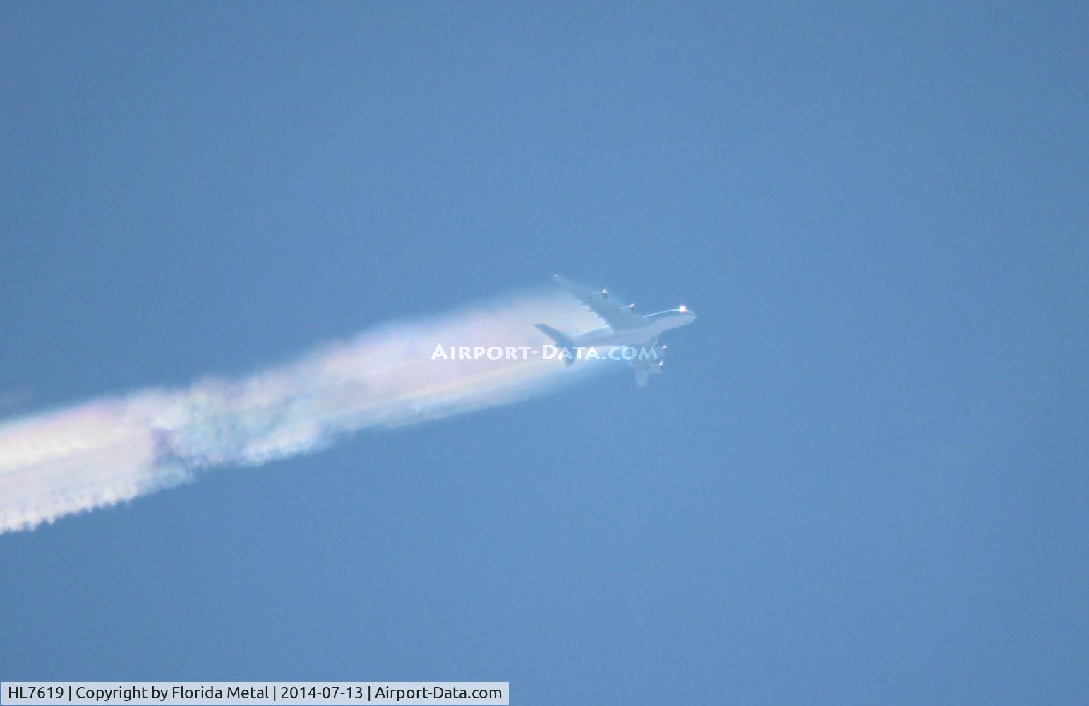 HL7619, 2012 Airbus A380-861 C/N 096, Korean Airlines A380 flying ATL-ICN near Livonia Michigan at 36,000 ft via flightradar24