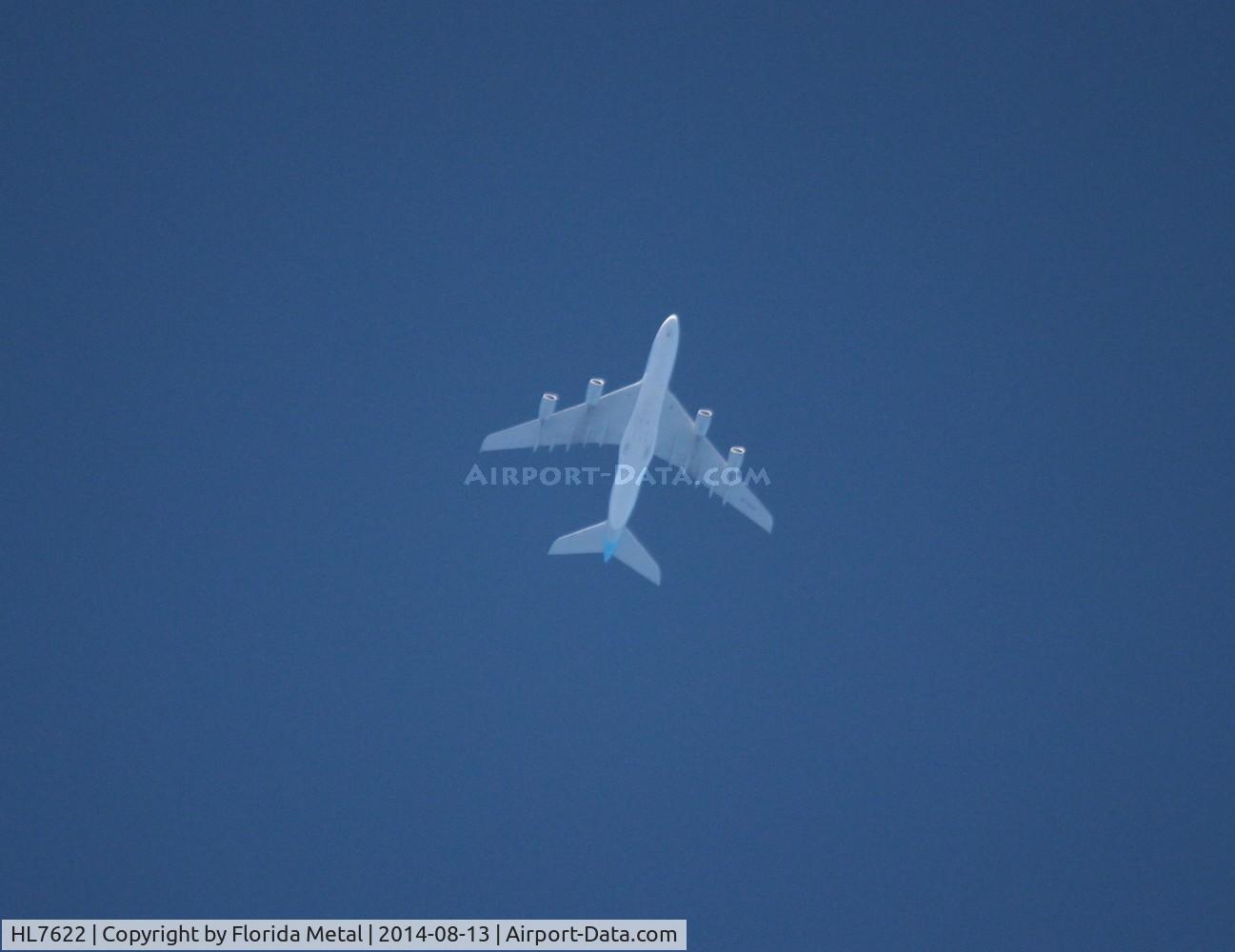 HL7622, 2013 Airbus A380-861 C/N 128, Korean Airlines A380 flying ICN-JFK over Livonia Michigan at 34,000 ft via flightradar24