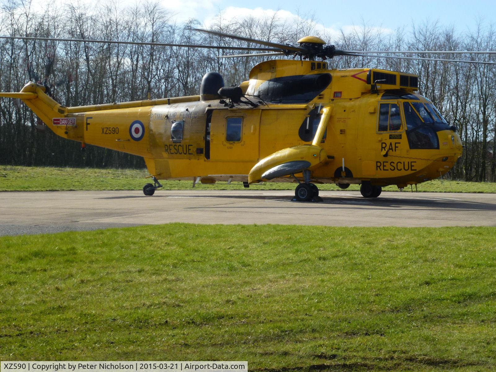 XZ590, 1977 Westland Sea King HAR.3 C/N WA856, Sea King HAR.3 of 202 Squadron based at RAF Boulmer on a visit to the Cumberland Infirmary in March 2015.