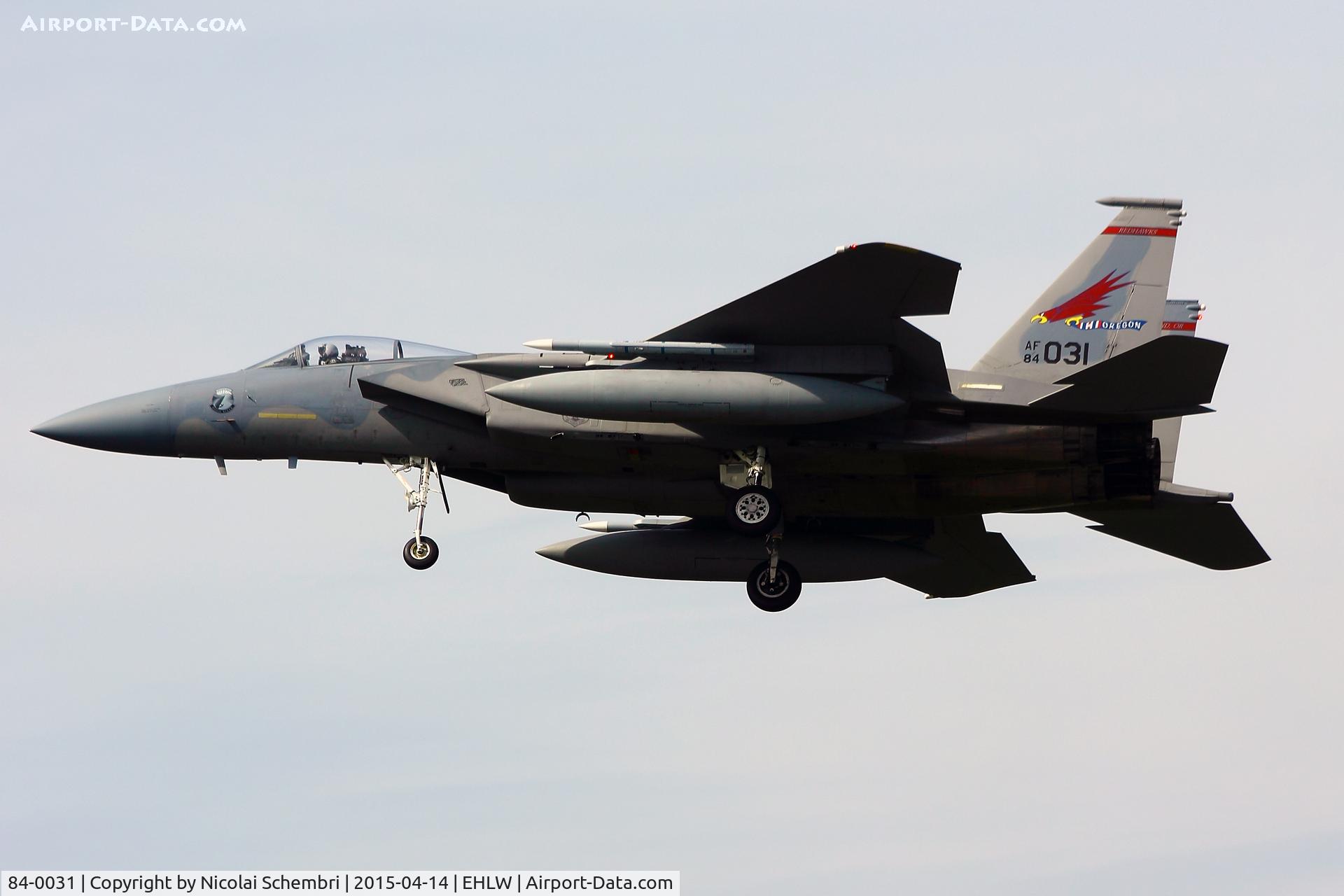 84-0031, 1984 McDonnell Douglas F-15C Eagle C/N 0943/C334, Landing runway 23 at EHLW