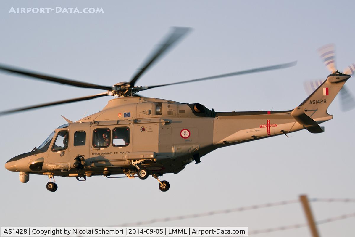 AS1428, 2014 AgustaWestland AW-139 C/N 31560, Flyby on runway 31 before landing on apron 7