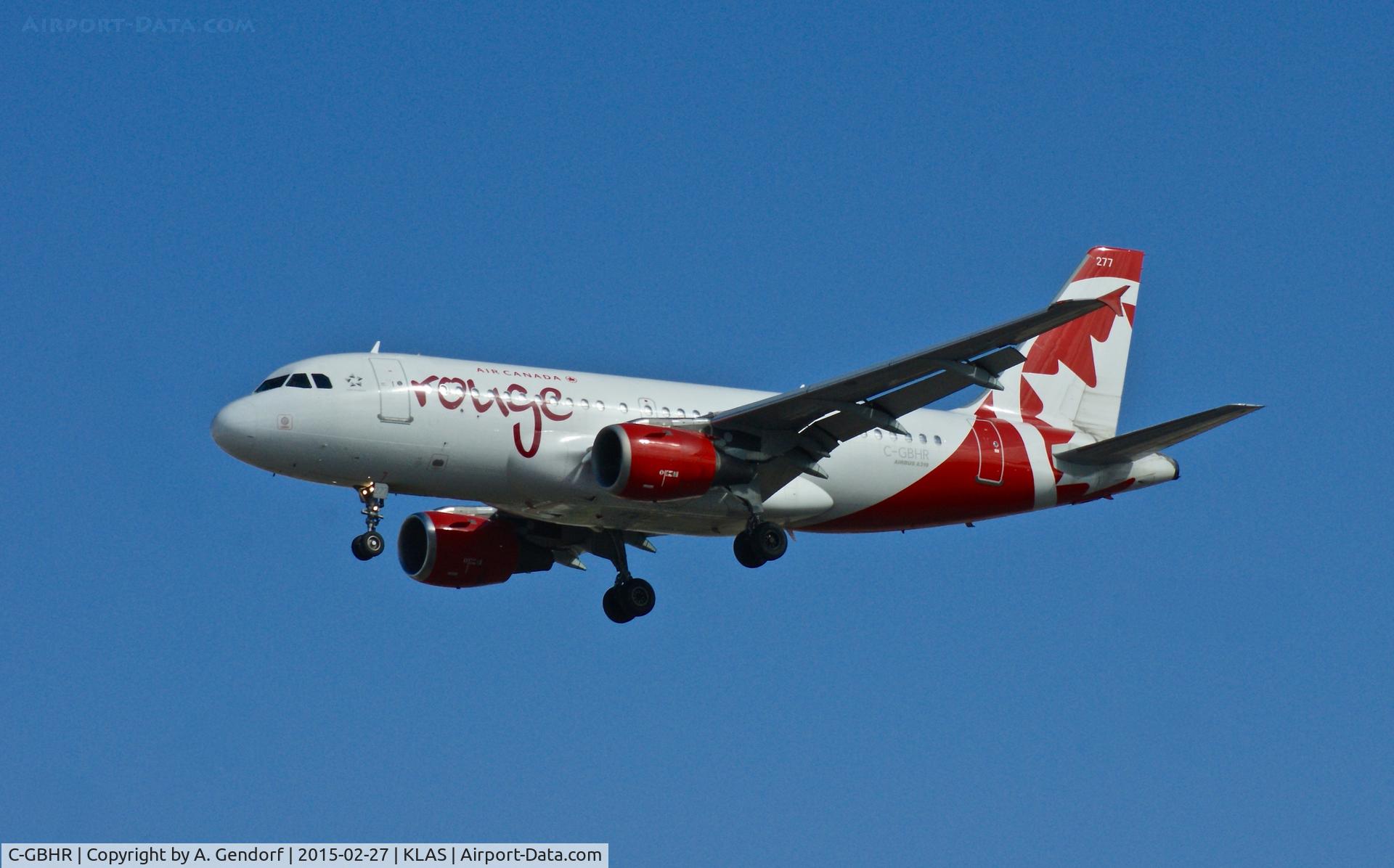C-GBHR, 1998 Airbus A319-114 C/N 785, Air Canada Rouge, is here landing at Las Vegas Int'l(KLAS)