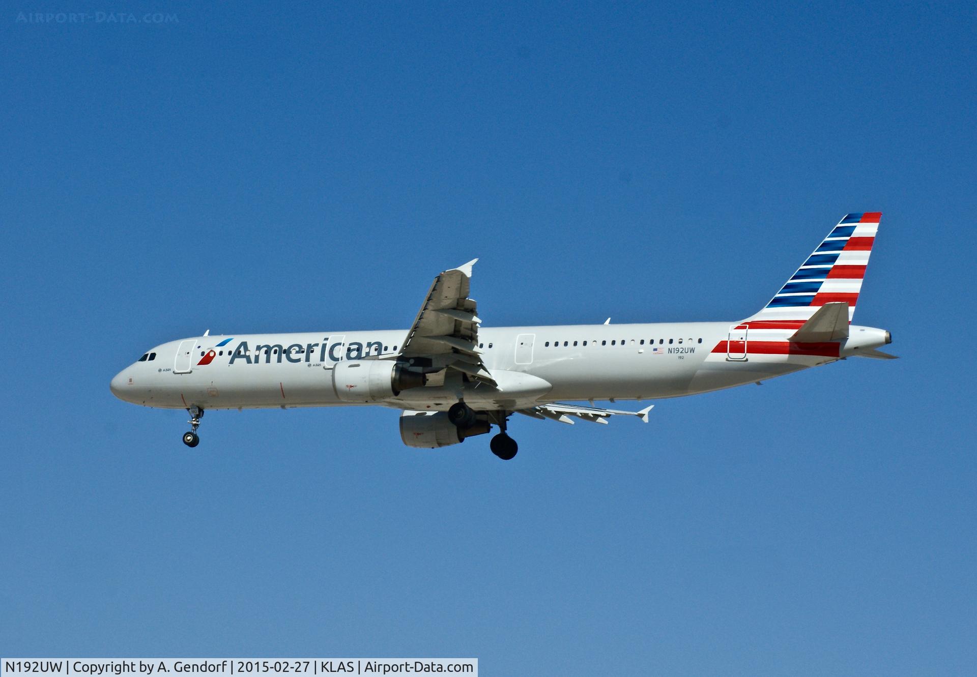 N192UW, 2001 Airbus A321-211 C/N 1496, American Airlines, seen here on finals at Las Vegas Int'l(KLAS)