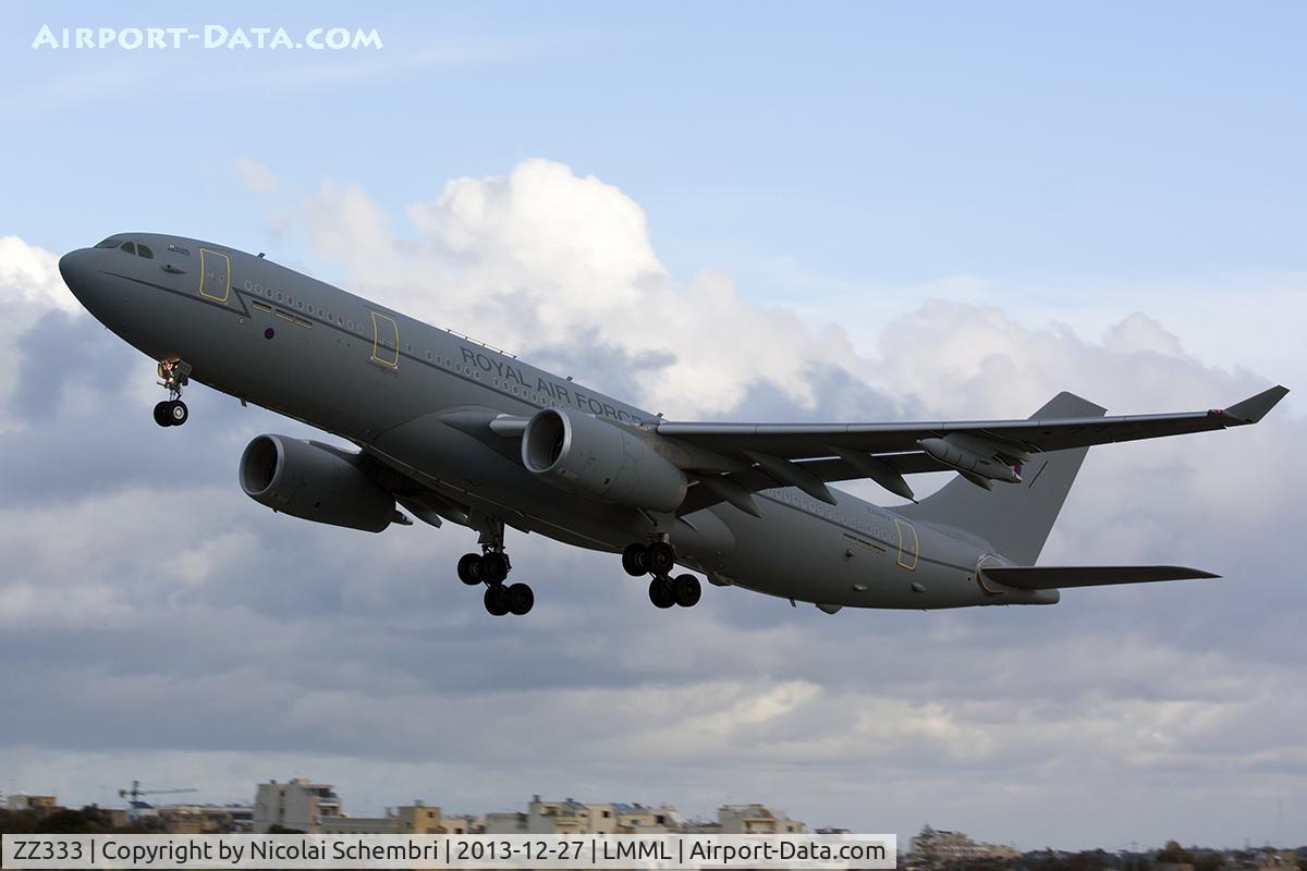 ZZ333, 2012 Airbus KC3 Voyager (A330-243MRTT) C/N 1312, Landing runway 31 at Luqa