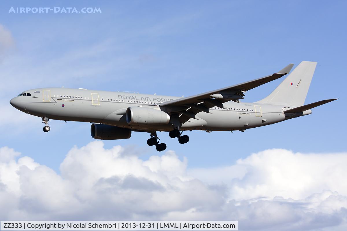 ZZ333, 2012 Airbus KC3 Voyager (A330-243MRTT) C/N 1312, Landing runway 31 at Luqa