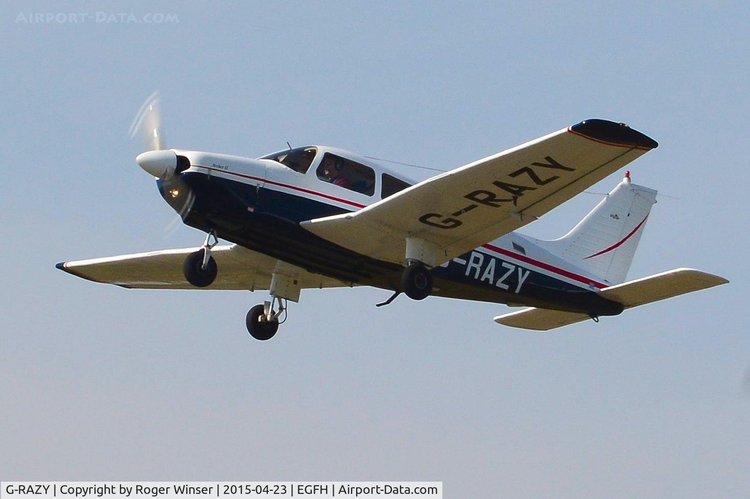 G-RAZY, 1979 Piper PA-28-181 Cherokee Archer II C/N 28-8090102, Visiting Cherokee Archer II departing Runway 22.