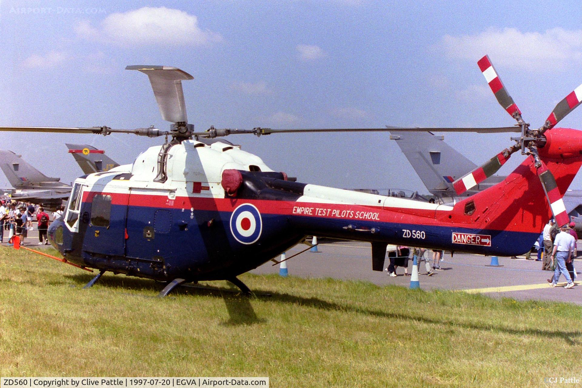 ZD560, 1987 Westland Lynx AH.7 C/N 333, On display at RIAT 1997 at Fairford whilst serving with the ETPS