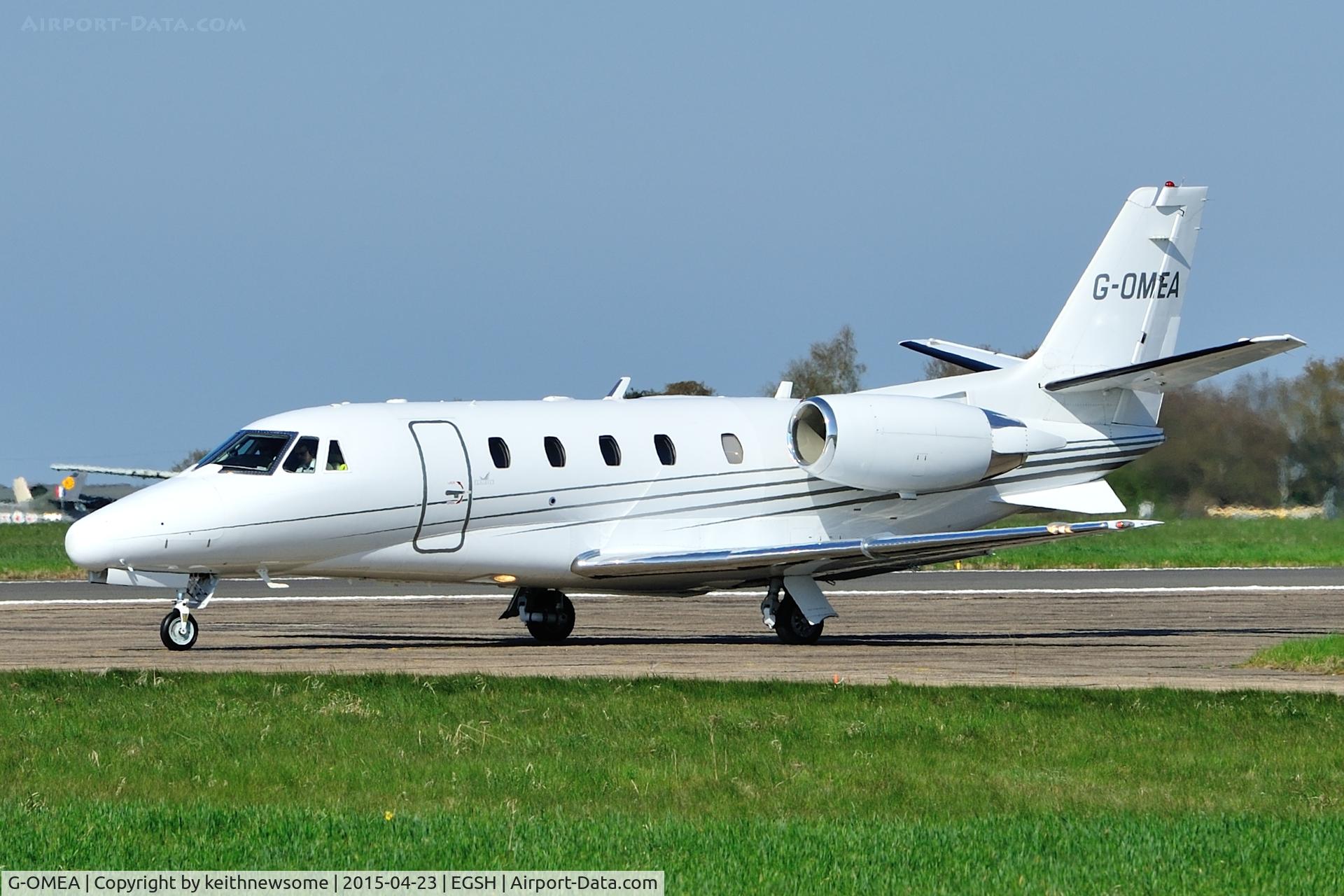 G-OMEA, 2006 Cessna 560XL Citation XLS C/N 560-5610, About to leave Norwich.