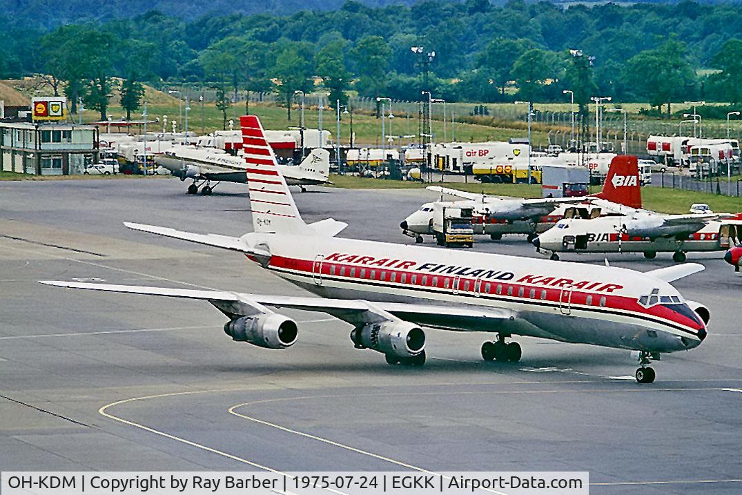 OH-KDM, 1961 Douglas DC-8-51 C/N 45628, Douglas DC-8-51 [45628] (Kar Air) Gatwick~G 24/07/1975. From a slide.