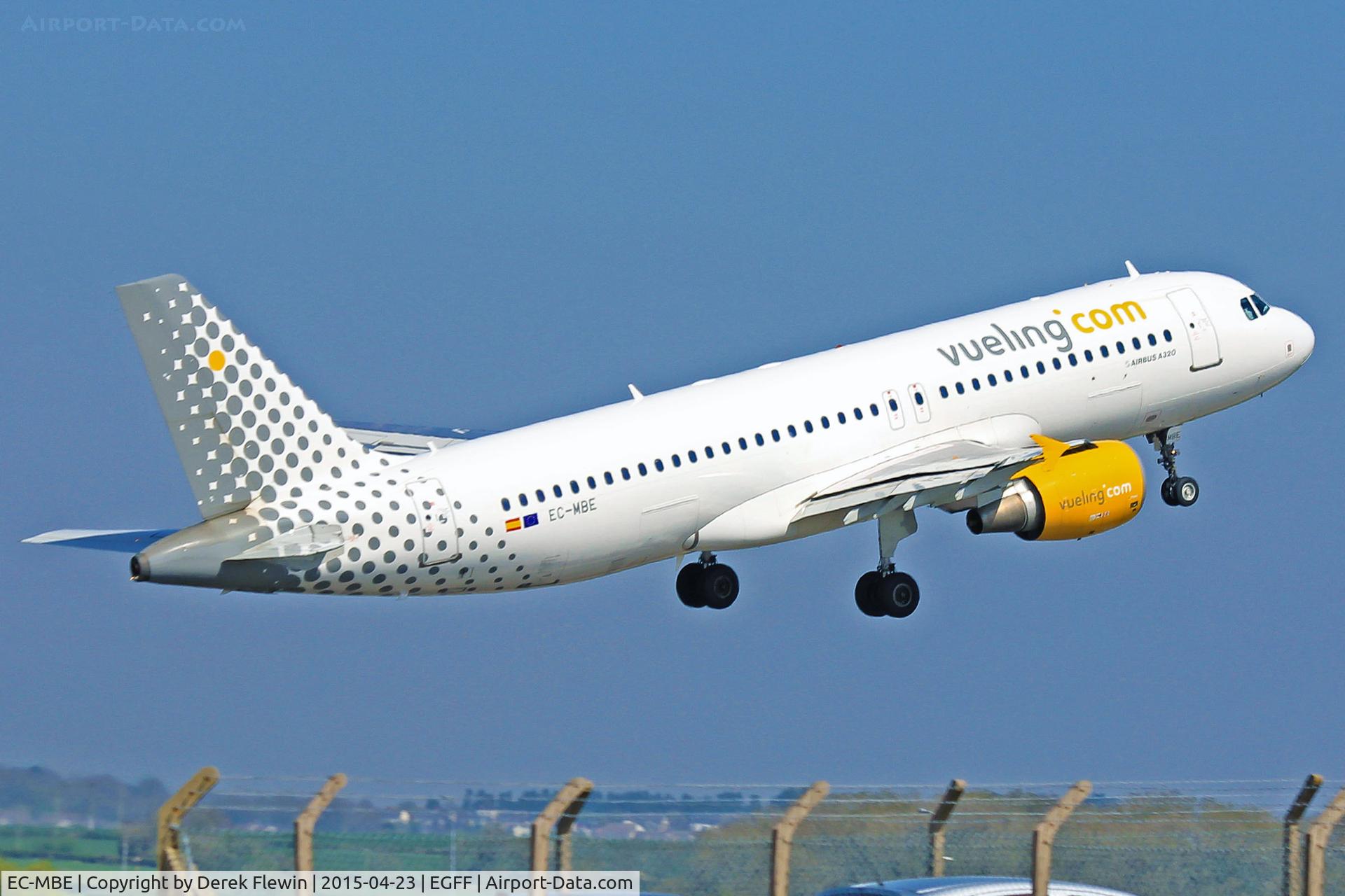 EC-MBE, 2008 Airbus A320-211 C/N 3476, A320-211, call sign Vueling 12YQ, previously F-WWDG, A6-ABL, EI-FDU, seen departing runway 12 en-route to
Alicante.