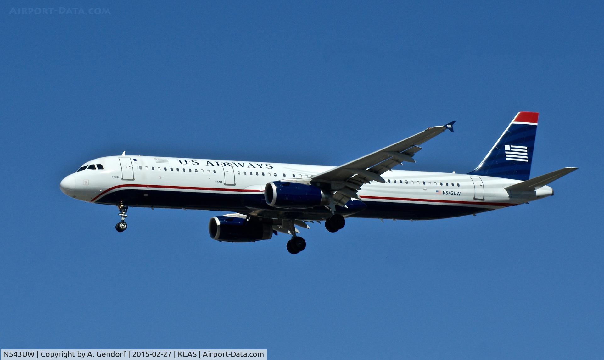 N543UW, 2011 Airbus A321-231 C/N 4843, US Airways, is here on short finals at Las Vegas Int'l(KLAS)